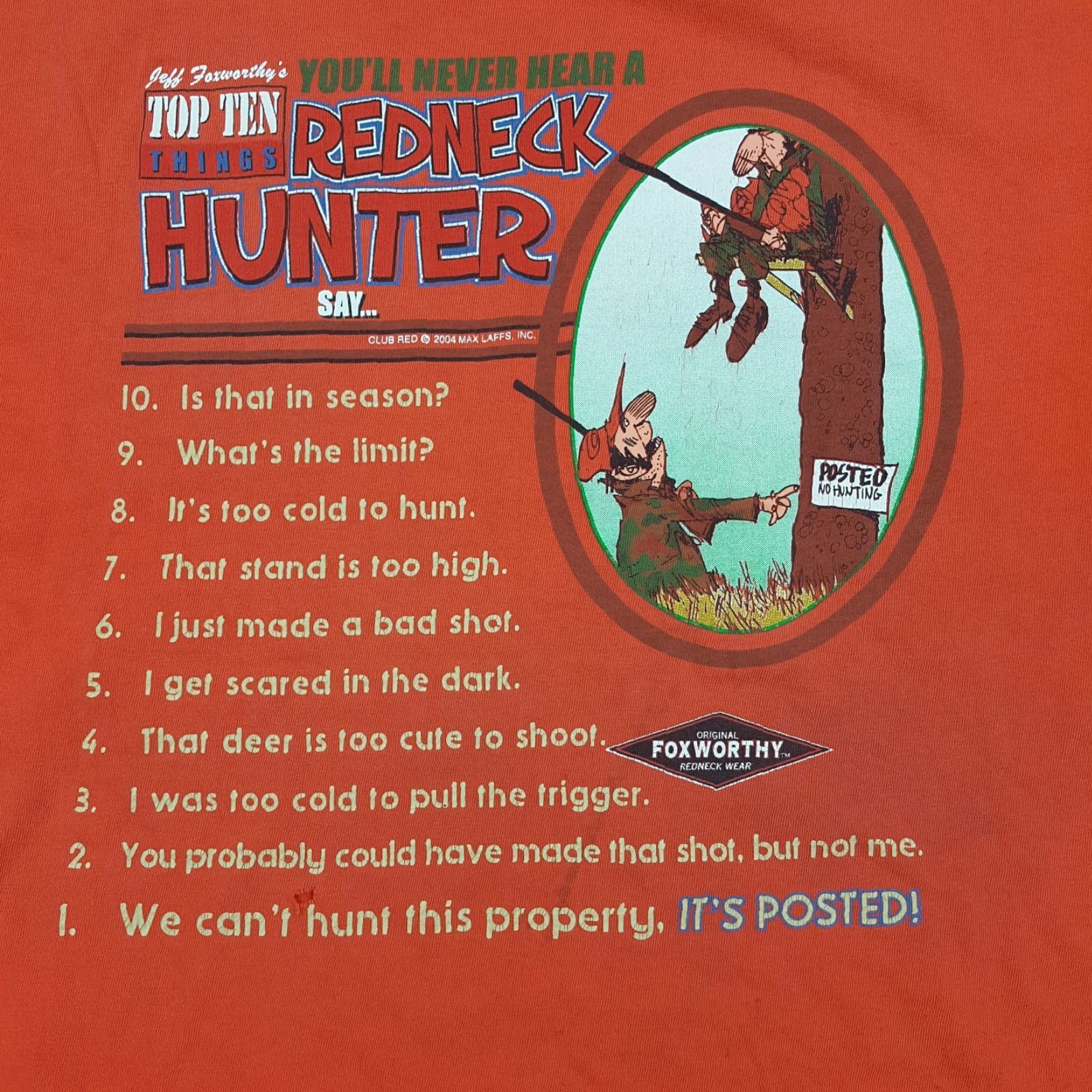 Hunter VTG Jeff Foxworthy Redneck Hunter T-Shirt Men XL Orange Distressed Deer Retro Hunting 90s Y2K Graphic Print Shirt Size US XL / EU 56 / 4 - 3 Thumbnail