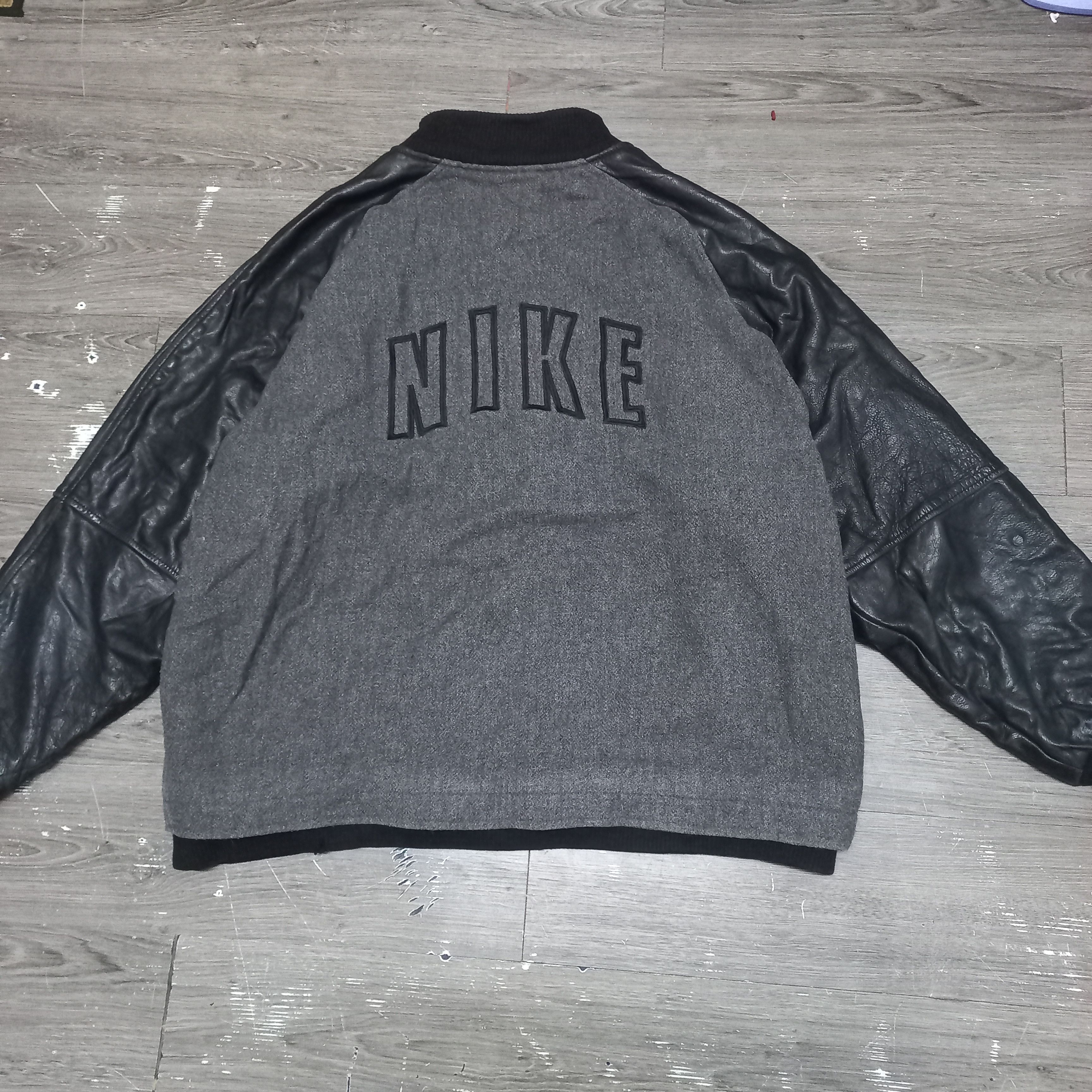 Nike × Vintage Vintage nike varsity leather bomber jacket Size US XXL / EU 58 / 5 - 1 Thumbnail