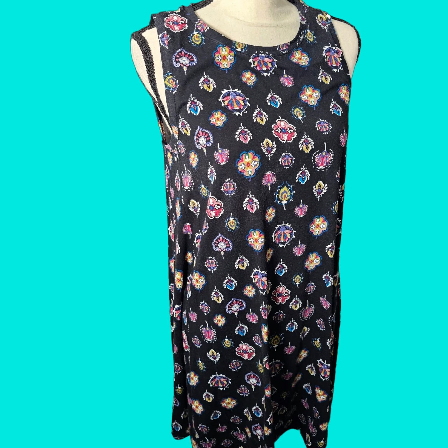 Loft VINTAGE LOFT Black Floral A-Line Stretch Jersey Sleeveless Dress Women M Casual Summer Size M / US 6-8 / IT 42-44 - 1 Thumbnail