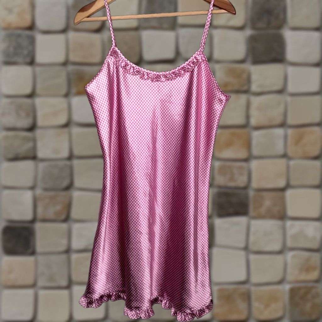 Vintage VINTAGE Jacklyn Smith Nightgown Sleeveless Large Purple White Gingham Check Plaid Satin Polyester Chemise Intimate Size ONE SIZE - 1 Thumbnail