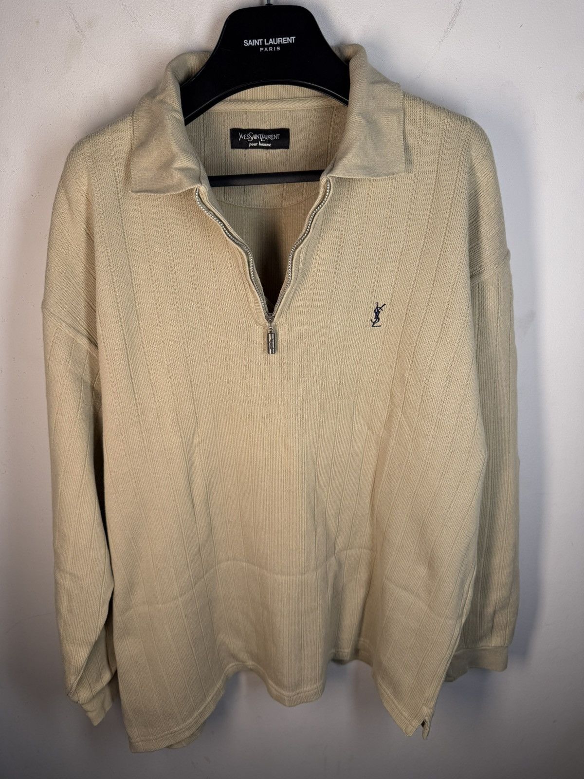 Yves Saint Laurent 90s Beige YSL Sweatshirt 1/4 Quarter Zip Sweater Rugby Shirt Size US L / EU 52-54 / 3 - 11 Thumbnail