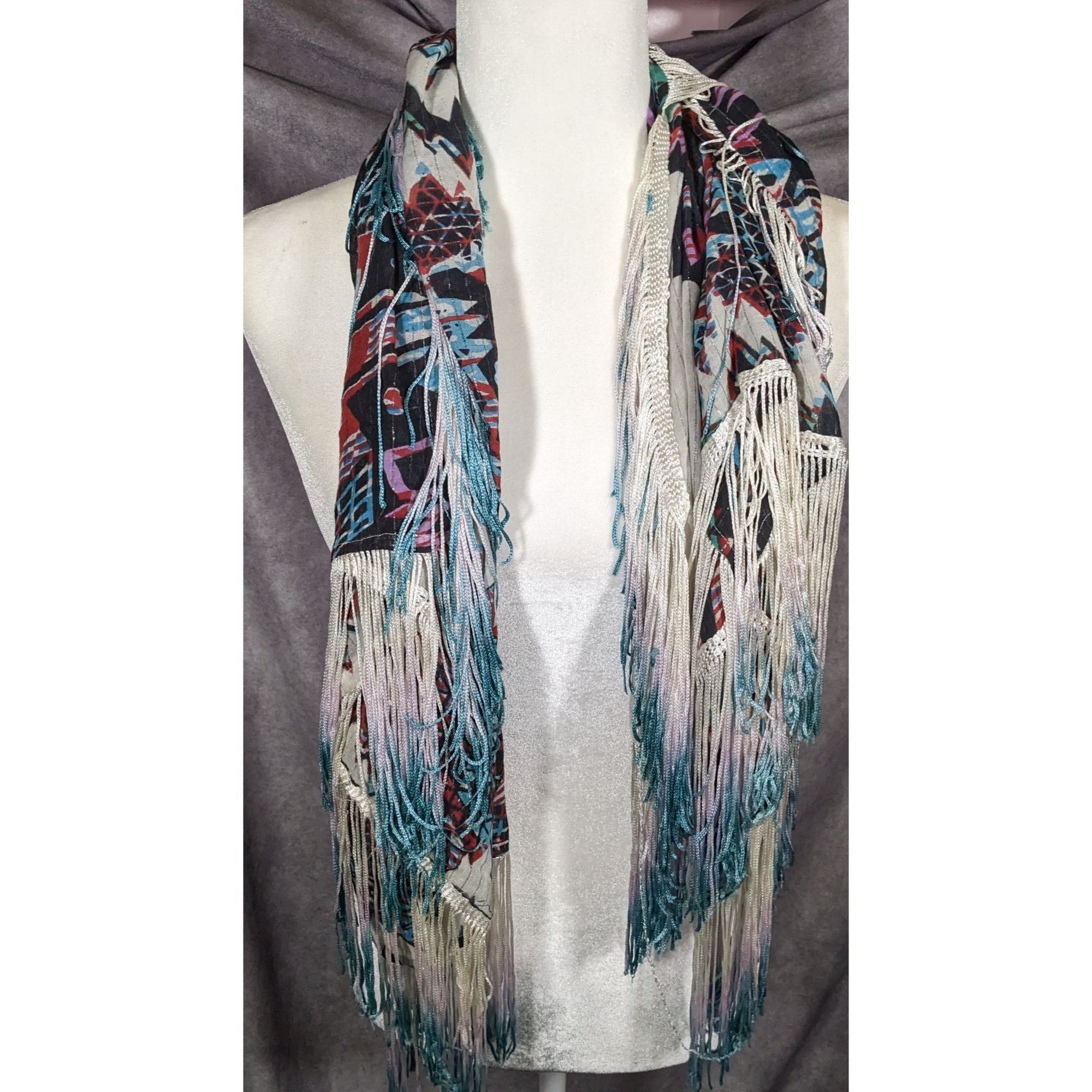Topshop Topshop Southwestern Abstract Rainbow Ombre Fringe Scarf Size ONE SIZE - 11 Thumbnail