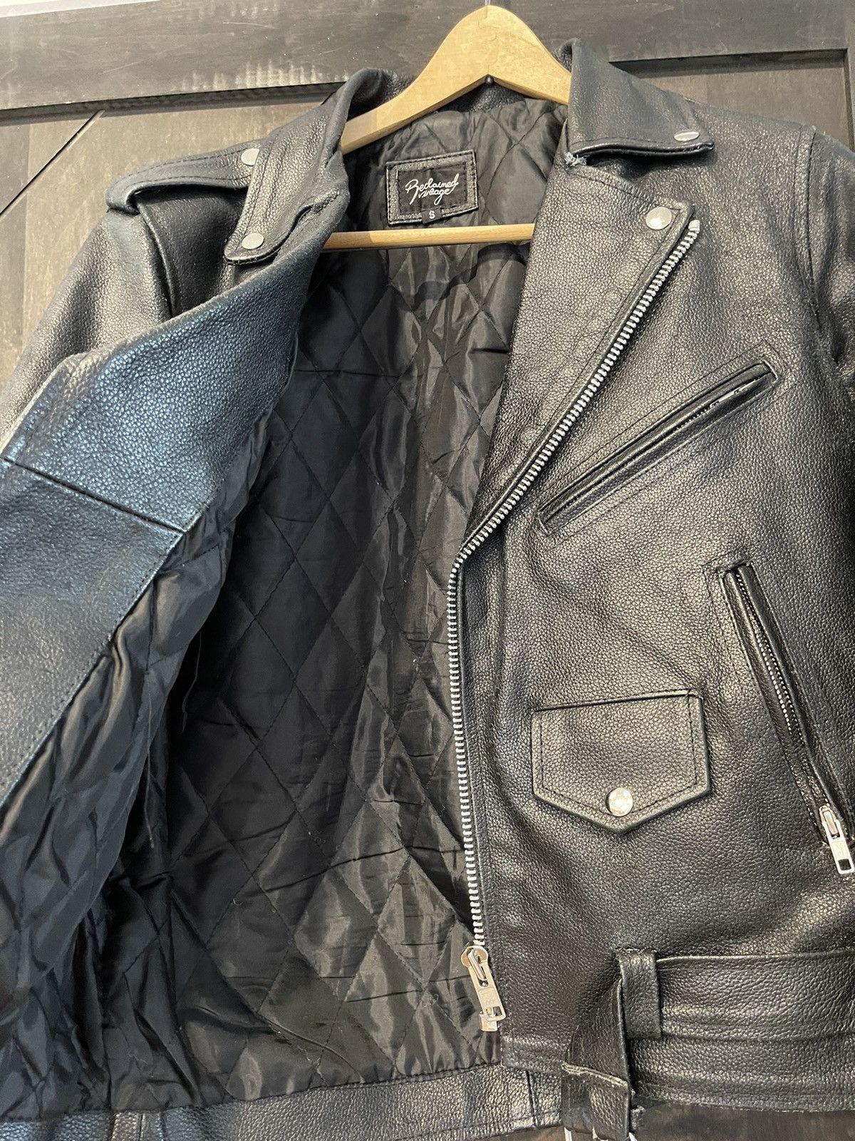 Real leather biker jacket with belt