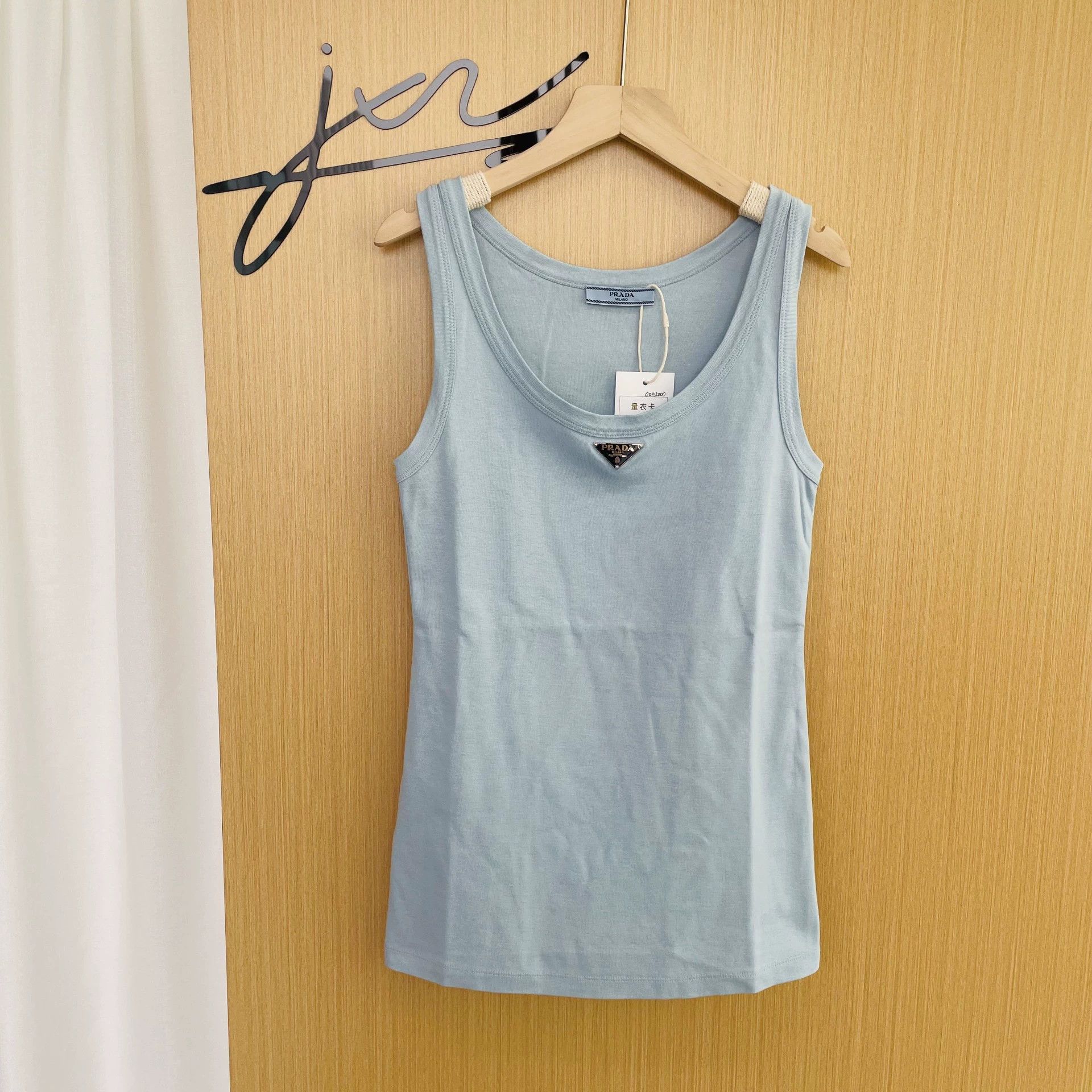 Prada PRADA Women's Sky Blue Logo Ribbed Knit Tank Top 40 Size S / US 4 / IT 40 - 1 Thumbnail