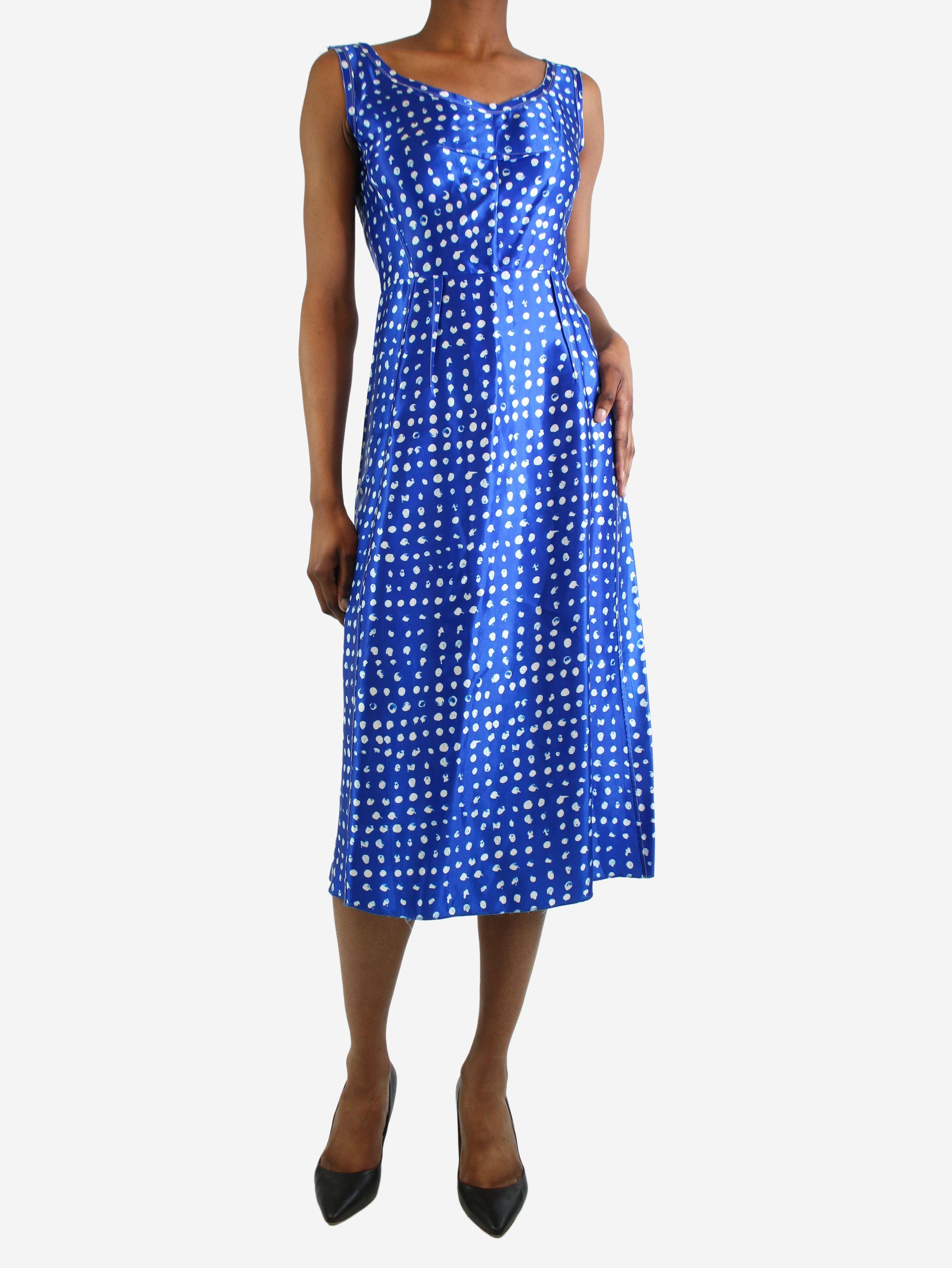 image of Marni Blue Sleeveless Polka Dot Midi Dress - Size Uk 6, Women's