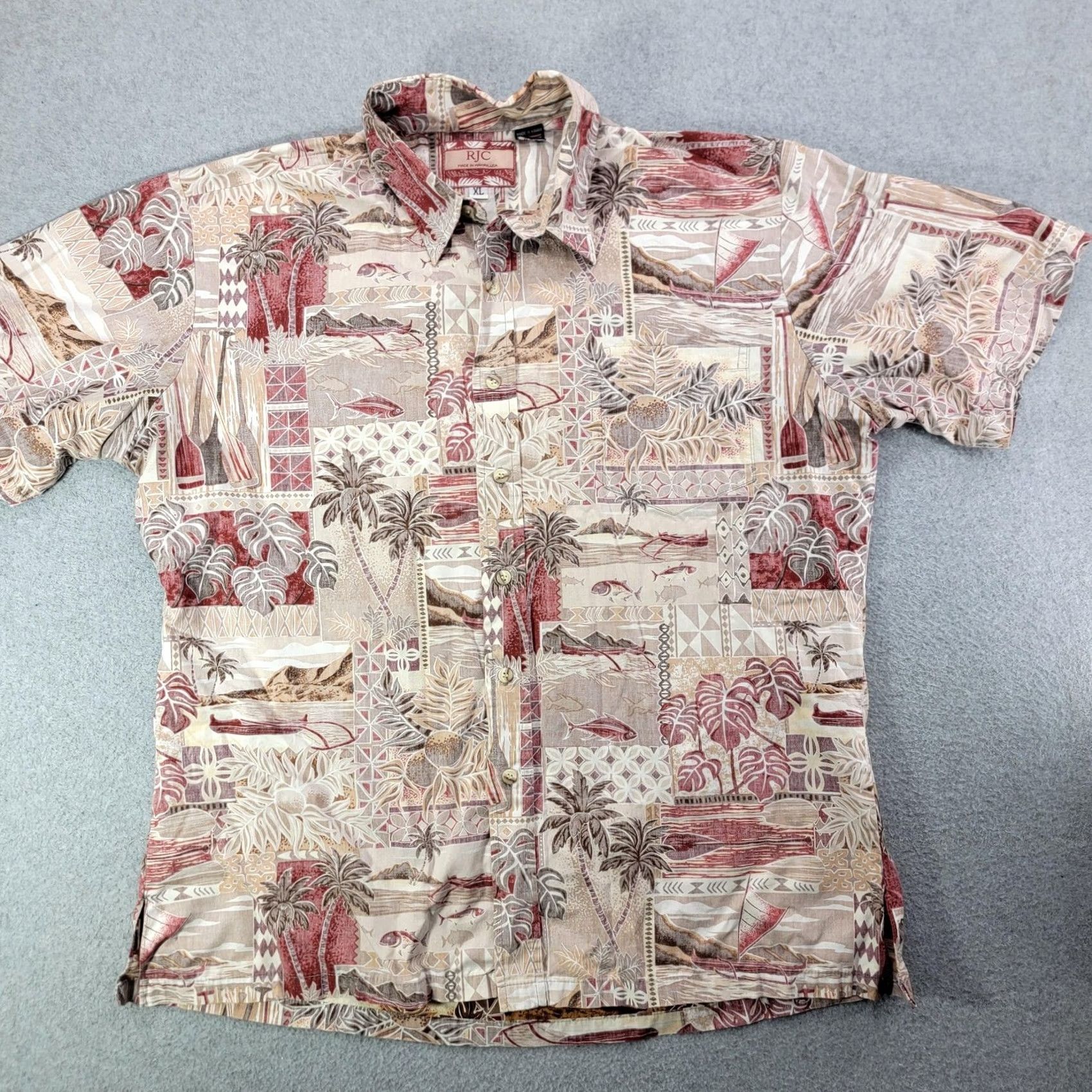 ALOHAS RJC Hawaiian Shirt Mens XL Multicolor Scenic Aloha Print Made In Hawaii USA Shirt Size US XL / EU 56 / 4 - 2 Thumbnail