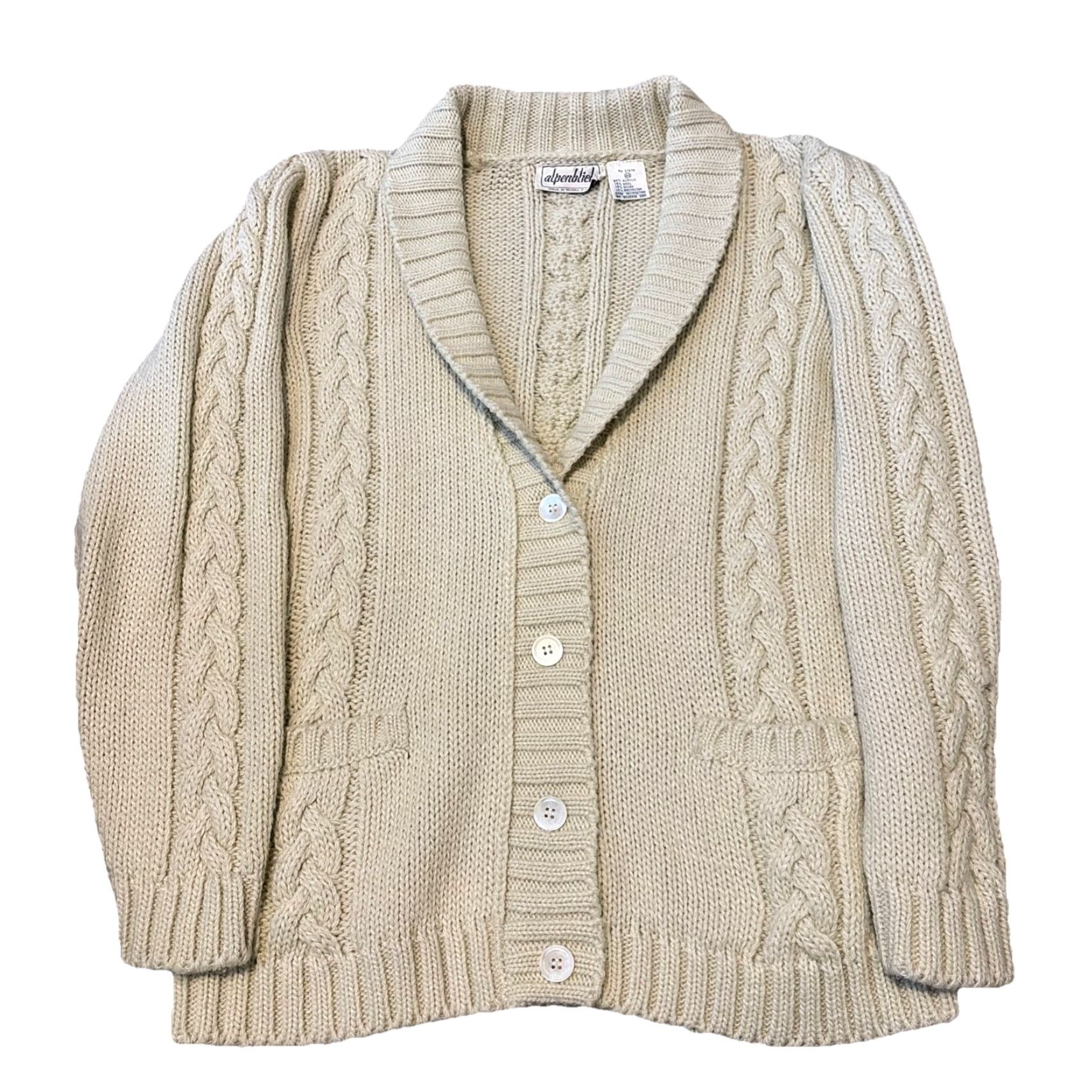 Bones VINTAGE Alpenbiel Cardigan Sweater Unisex Adults M White 80s Chunky-Knit Wool Bone White / Acrylic Wool 80s Theme Mens Womens (adjusted) Size M / US 6-8 / IT 42-44 - 2 Thumbnail