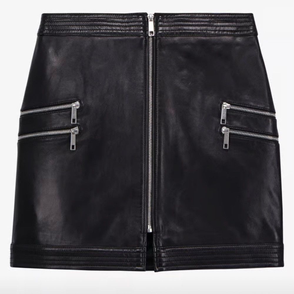 The Kooples The Kooples Lambskin Leather Mini Skirt Black Zippers Size 28" / US 6 / IT 42 - 4 Thumbnail
