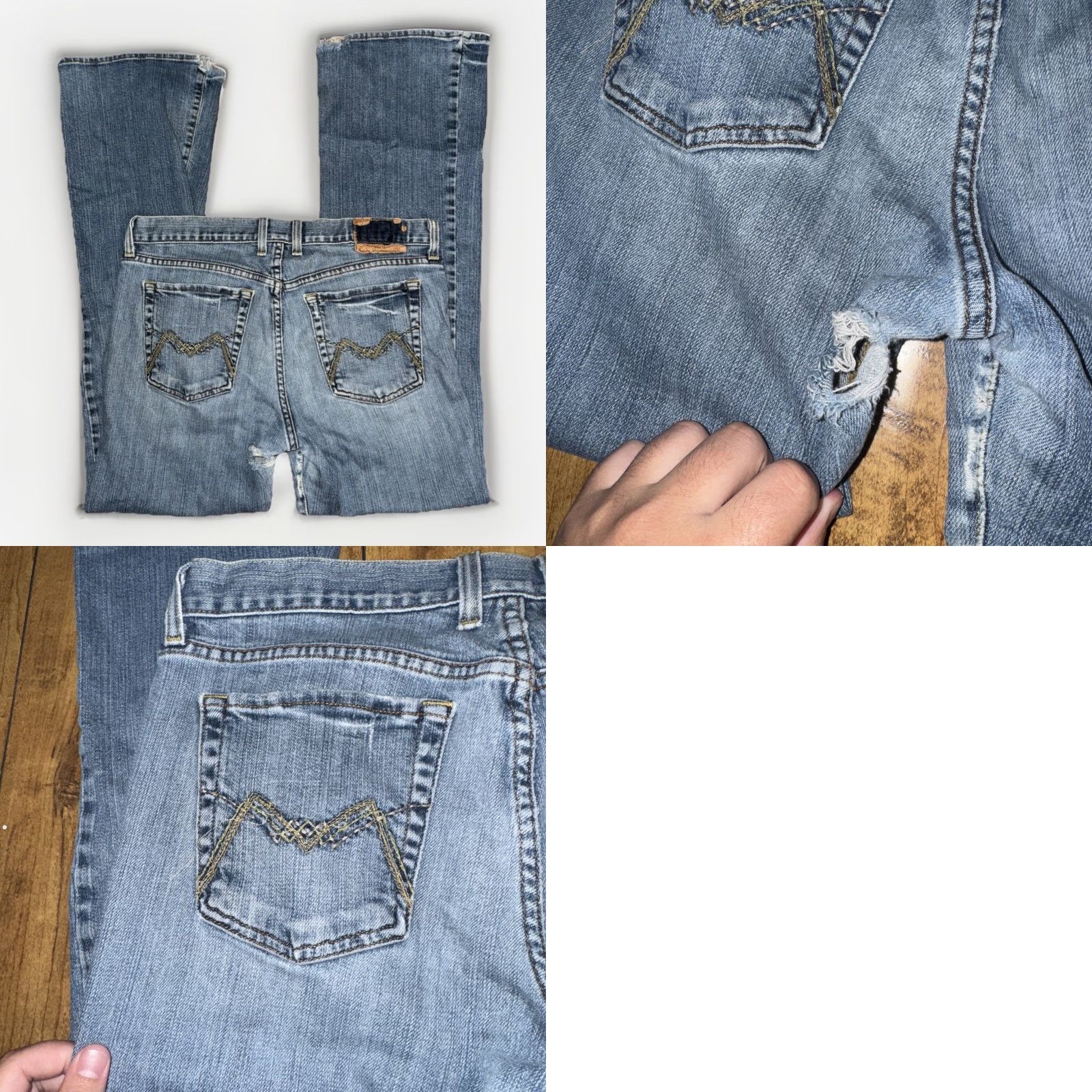 Lucky Brand VINTAGE Lucky Brand by Gene Montesano Distressed Flare Jeans 34x32 Bootcut Men 34x32 Blue Denim Cotton Size US 34 / EU 50 - 8 Thumbnail