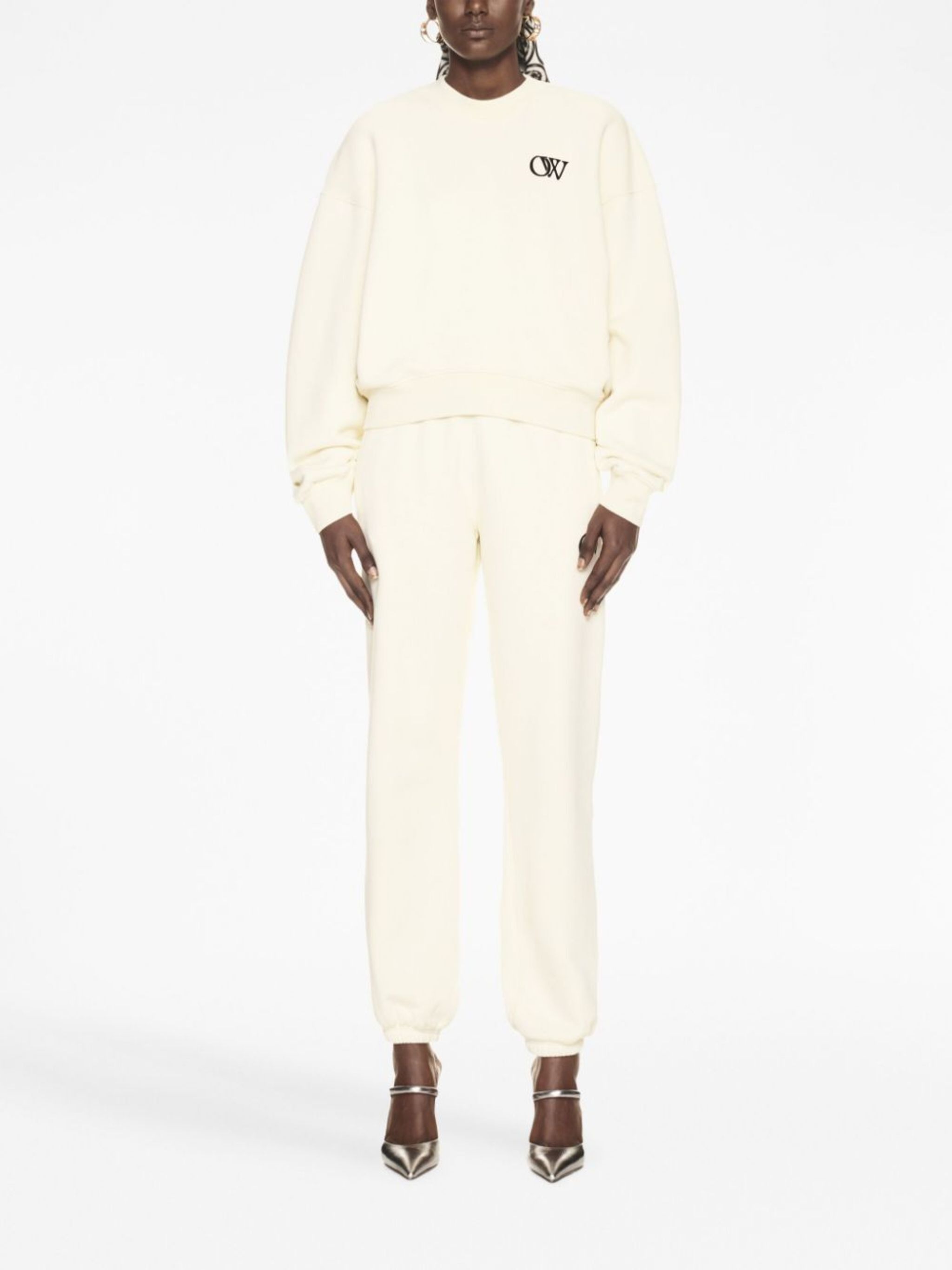Off-White o1s22i1n0824 Flocked Logo Joggers in White Size 30" / US 8 / IT 44 - 2 Thumbnail