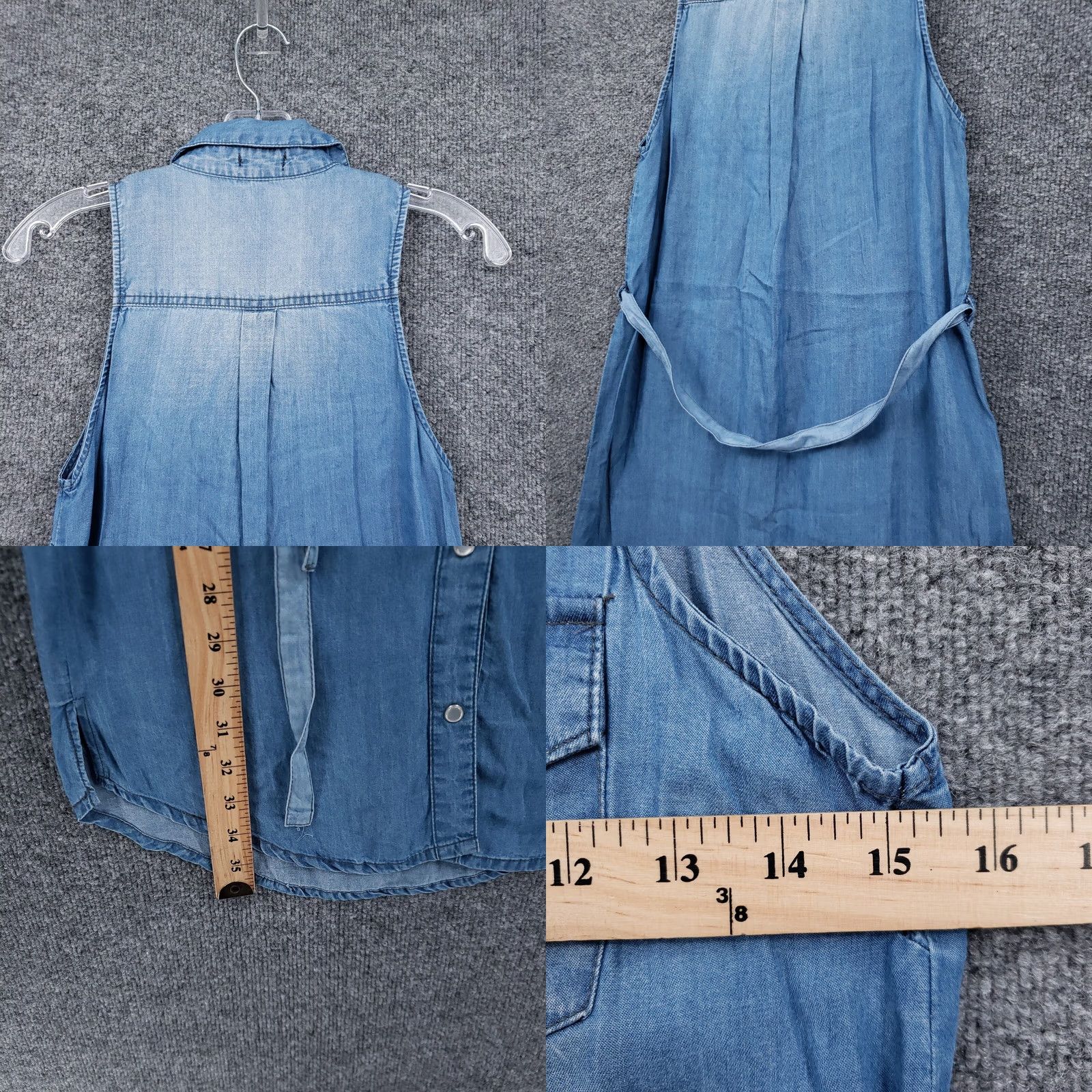 Vintage Rue21 Shirt Dress Womens XS Blue Sleeveless Button-Up Belted Stonewash Lyocell II Ladies Short Dress Size XS / US 0-2 / IT 36-38 - 8 Thumbnail