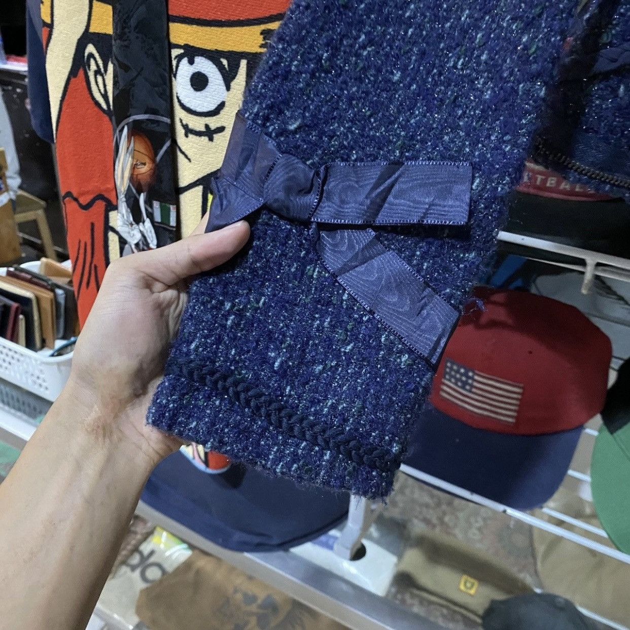 Moschino Moschino Herringbone Wool Blend Tweed Jacket - Navy Blue Size M / US 6-8 / IT 42-44 - 7 Thumbnail