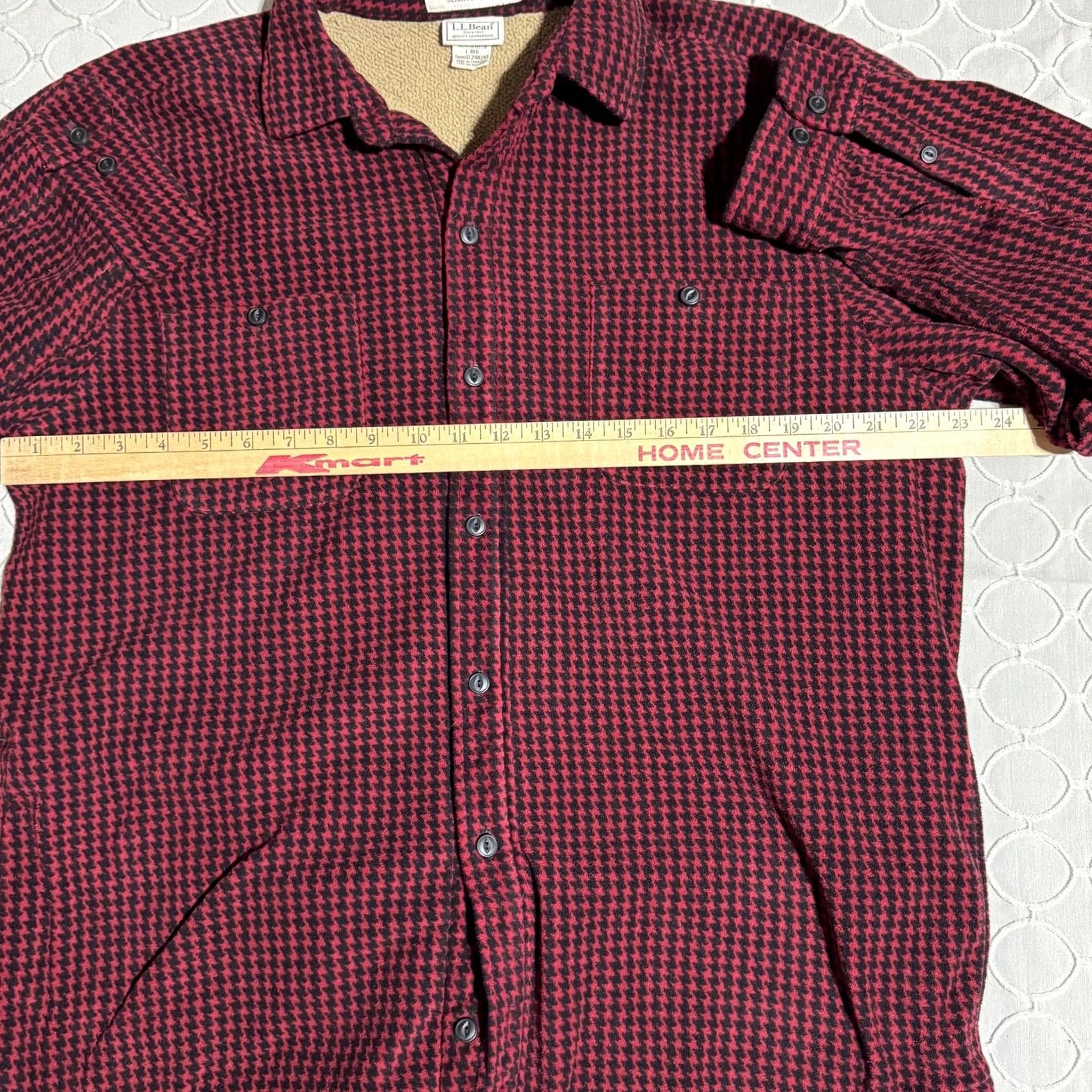Vintage LL Bean Shirt Mens Large Red Black Houndstooth Fleece Lined Button Up Outdoors Size US L / EU 52-54 / 3 - 6 Thumbnail