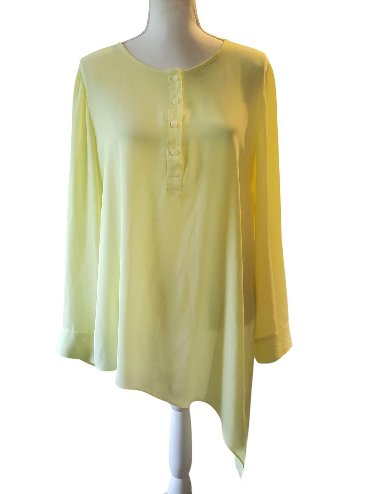 Chicos Chico's Light Yellow Long Sleeve Asymmetrical Blouse Size 11 Size M / US 6-8 / IT 42-44 - 2 Thumbnail