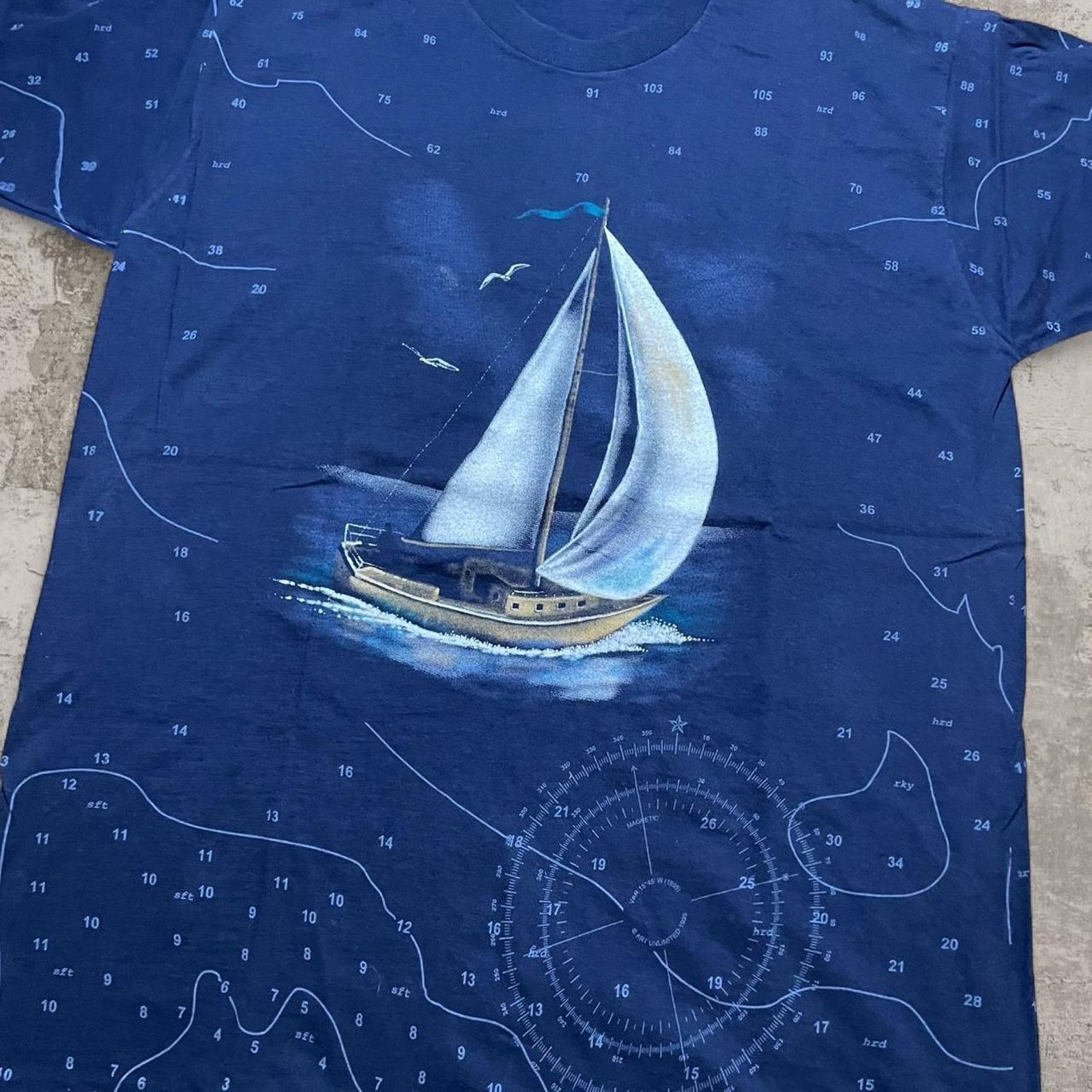 Fruit Of The Loom 90s single stitch Navy blue sailboat aop graphic tee XL Size US XL / EU 56 / 4 - 2 Thumbnail