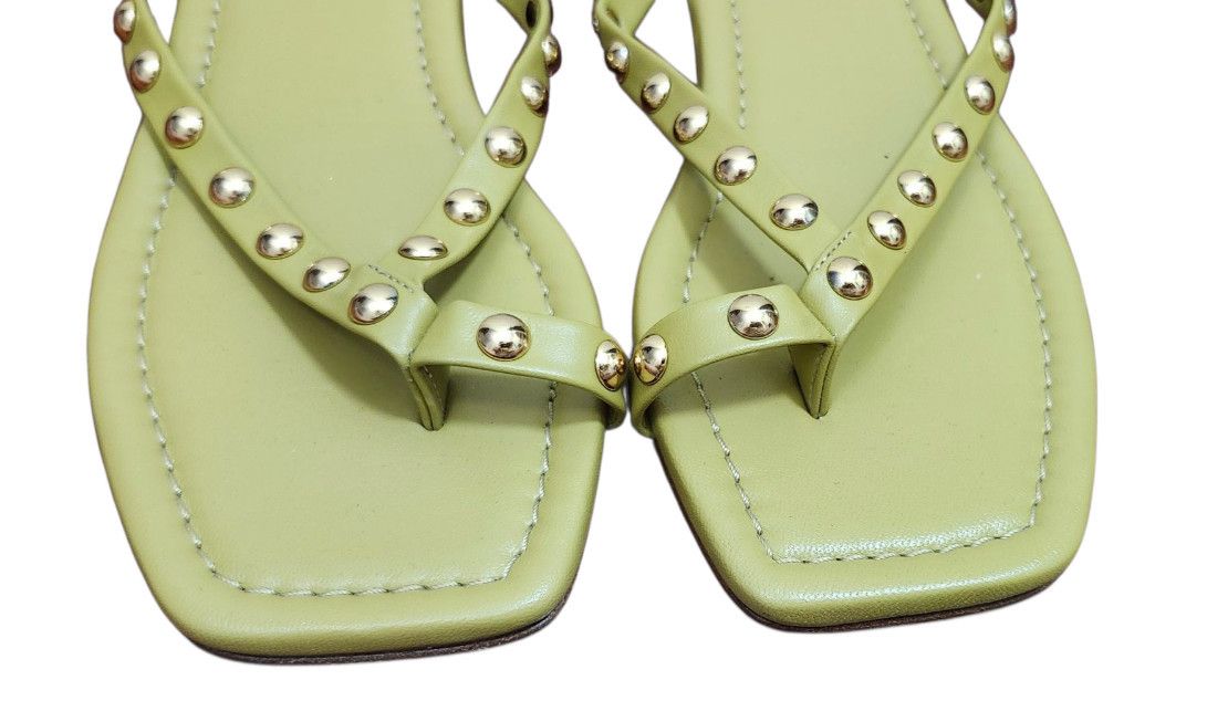 Ulla Johnson Ulla Johnson Olive Green Studded Sandals Square Toe Size US 9.5 / IT 39.5 - 4 Thumbnail