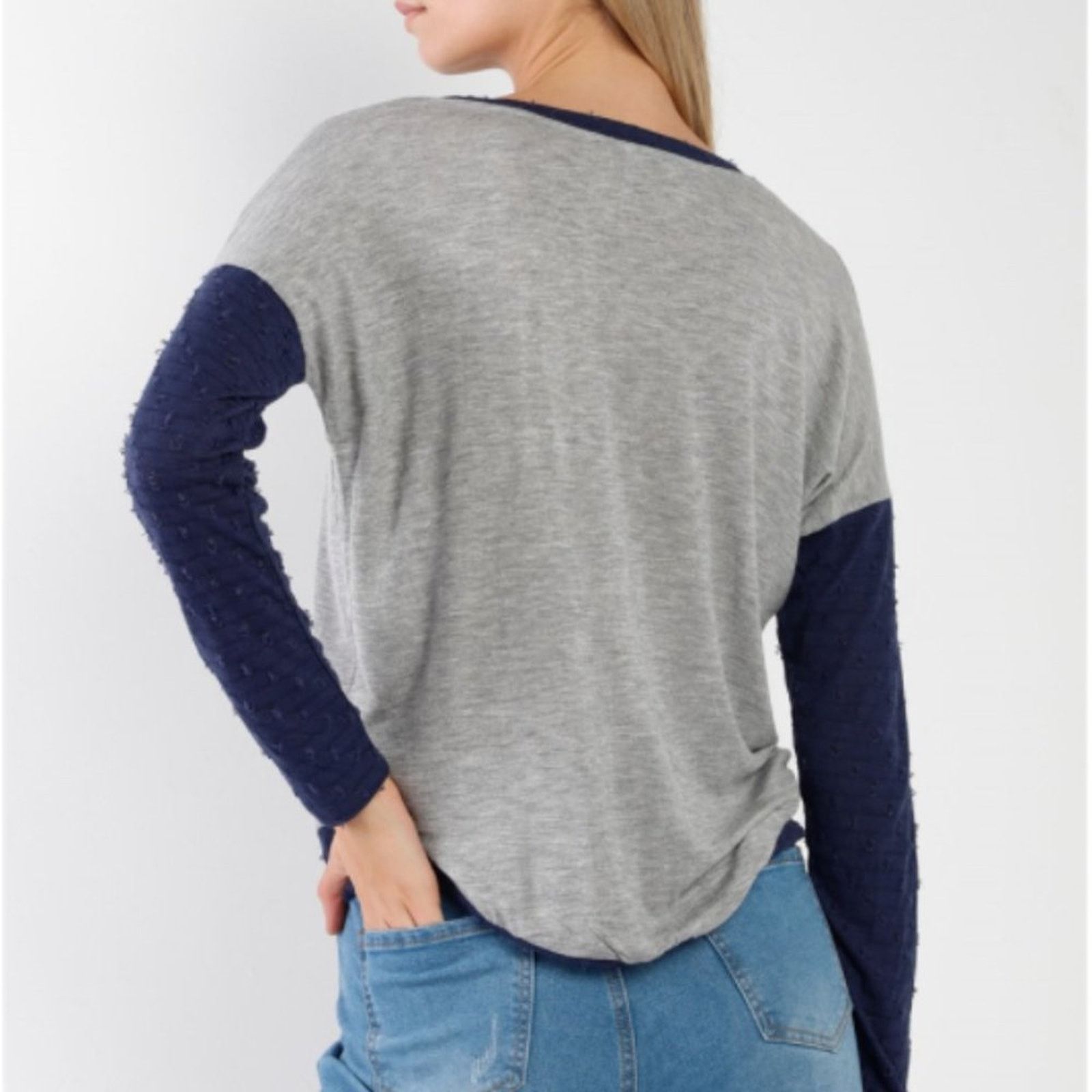 Other Gray Navy Lightweight Knit Distress Detailing Top Size S / US 4 / IT 40 - 5 Thumbnail