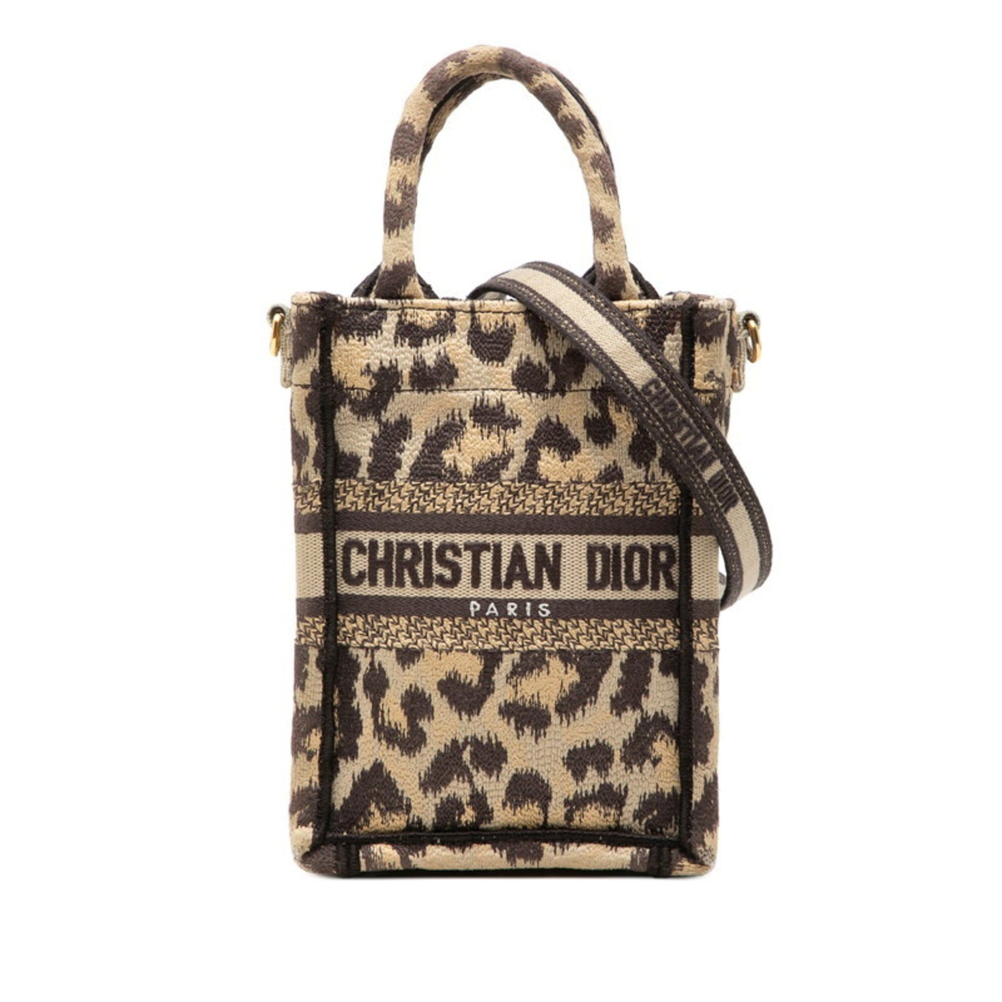 Dior Christian Dior Dior Leopard Book Tote Vertical Bag Mini Handbag Shoulder 2-Way Beige Brown Canvas Women's Size ONE SIZE - 1 Thumbnail