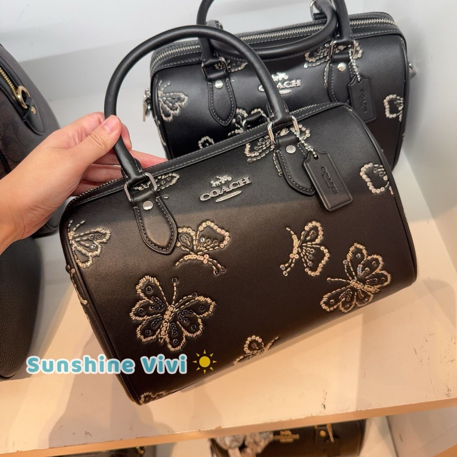 Coach NWT Coach Rowan Satchel Bag Butterfly CCK88 Black Silver Size ONE SIZE - 6 Thumbnail