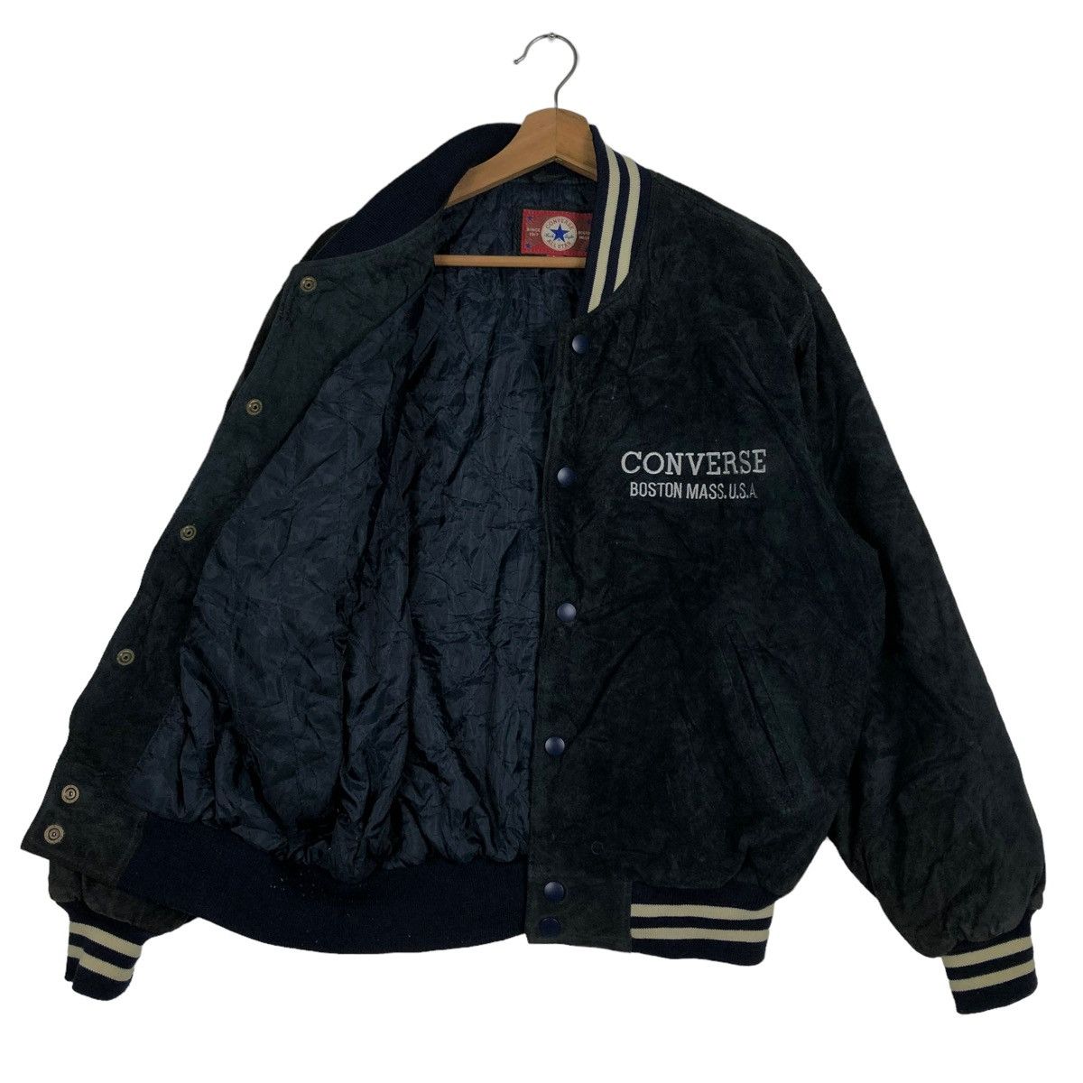 Converse 🔥90’s VTG LEATHER BOMBER JACKET CONVERSE ALL STAR BOSTON Size US L / EU 52-54 / 3 - 8 Thumbnail