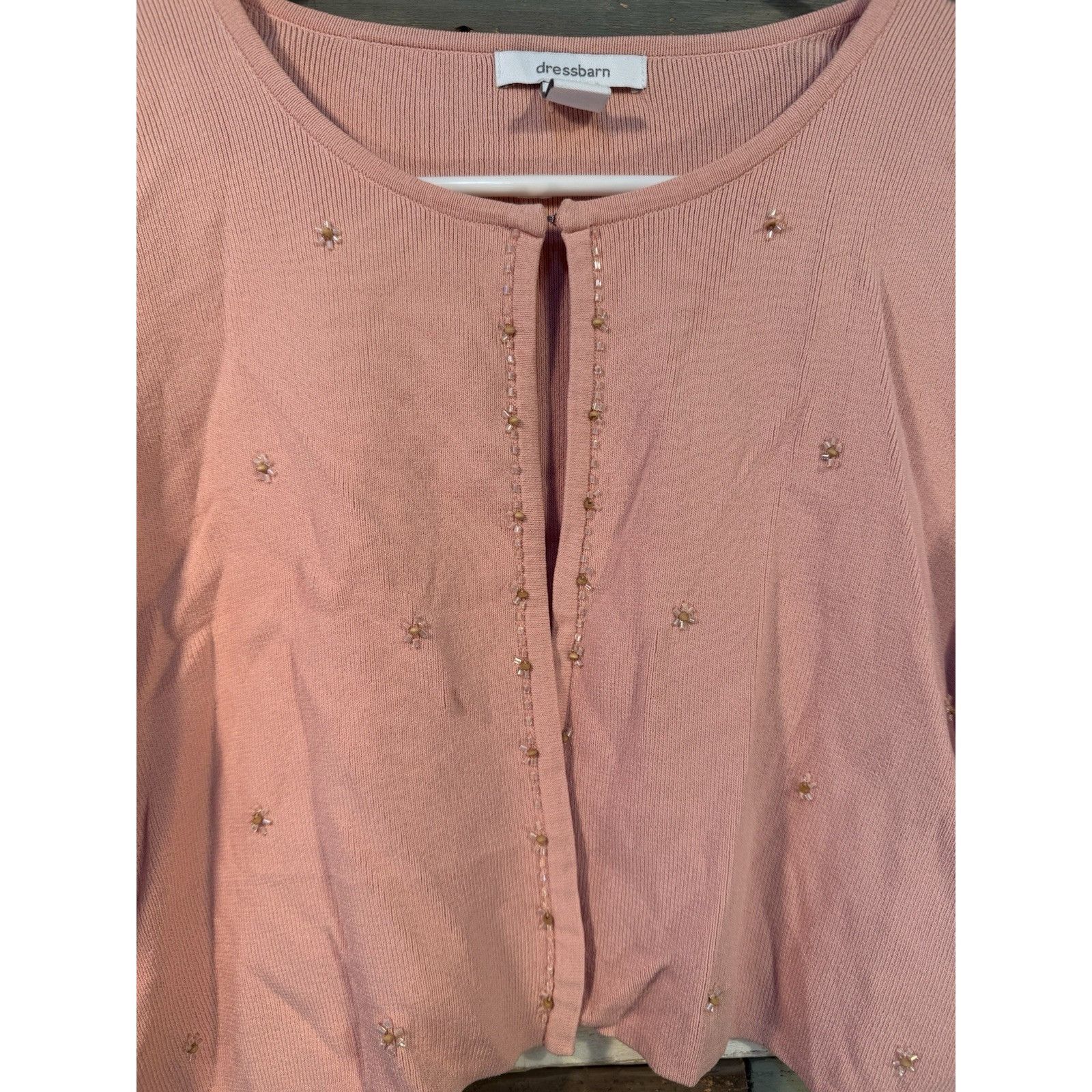 Other Dressbarn Women’s 14 Beaded Sweater Cardigan Light Pink USED Size XL / US 12-14 / IT 48-50 - 3 Thumbnail