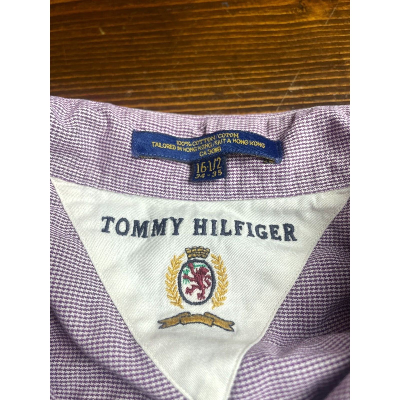 Tommy Hilfiger TOMMY HILFIGER Shirt 16-1/2 34-35 Purple White Button-Up Long Sleeve Mens Casual Plaid Size US L / EU 52-54 / 3 - 3 Thumbnail