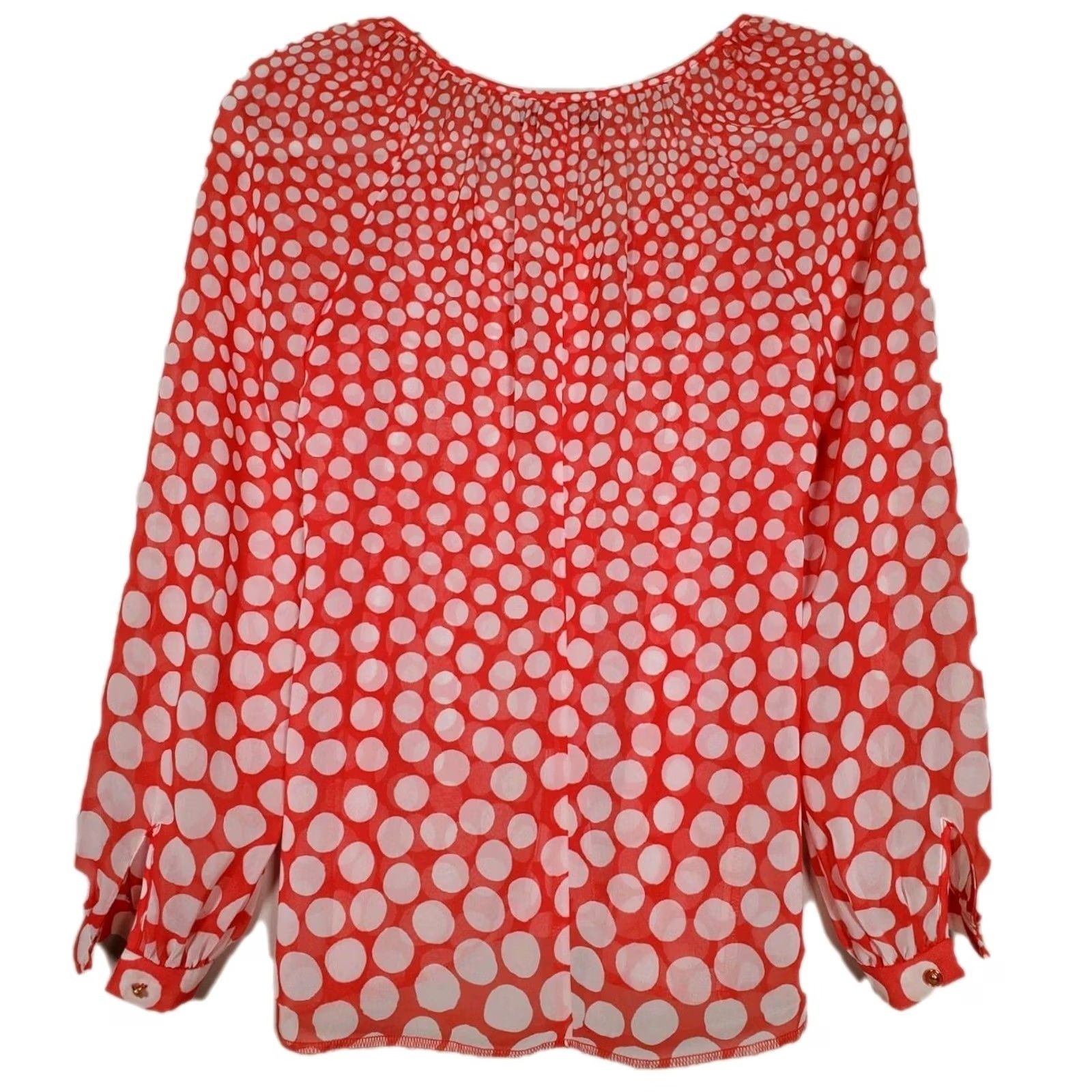 Trina Turk Trina Turk Blouse Red White Dot Gradient Georgette Sheer Top Women's Size P Shirt Party 60s 70s 80s 90s Womens Size S / US 4 / IT 40 - 2 Thumbnail