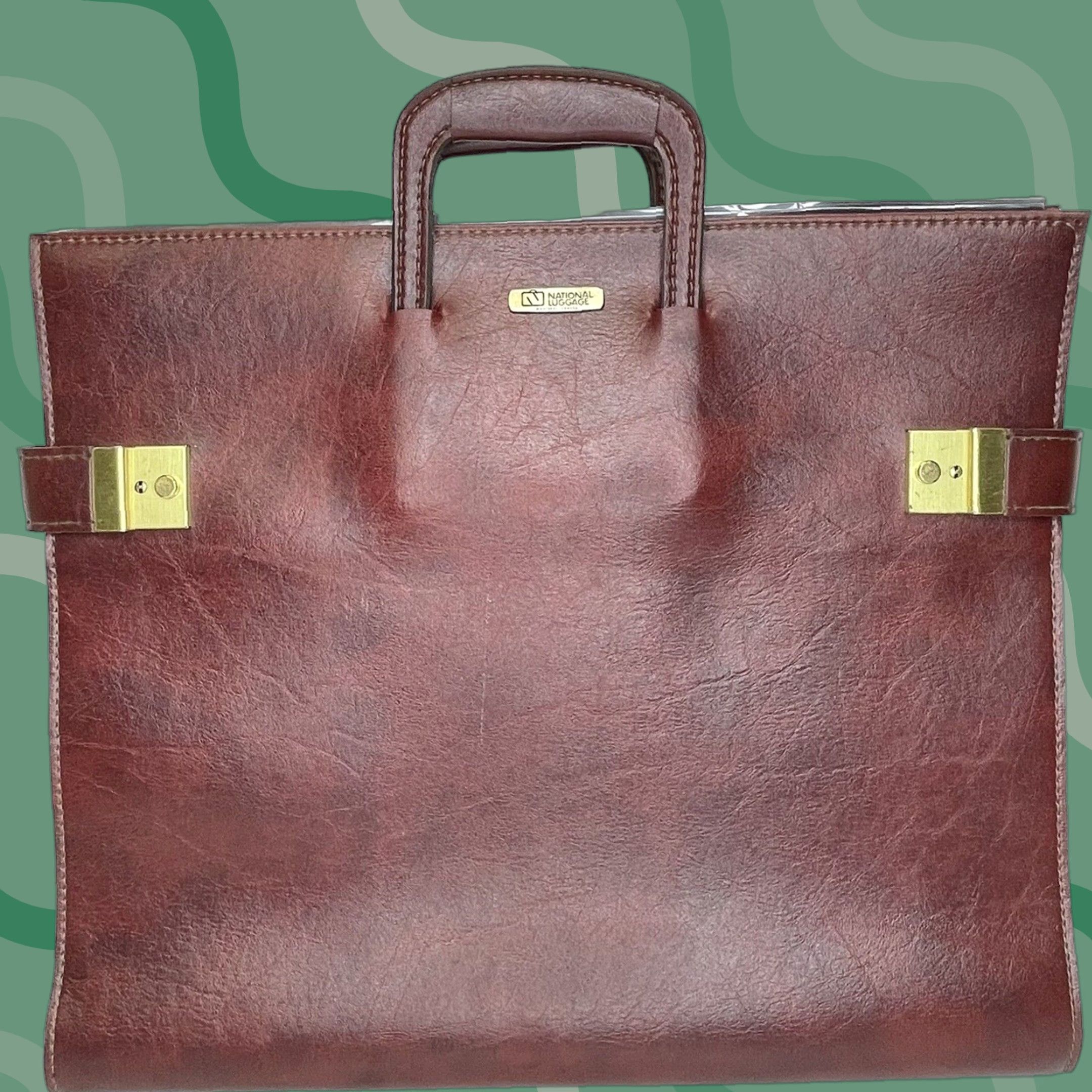 VINTAGE National Luggage Red Leather Portfolio Briefcase Buckle Closure Men Medium