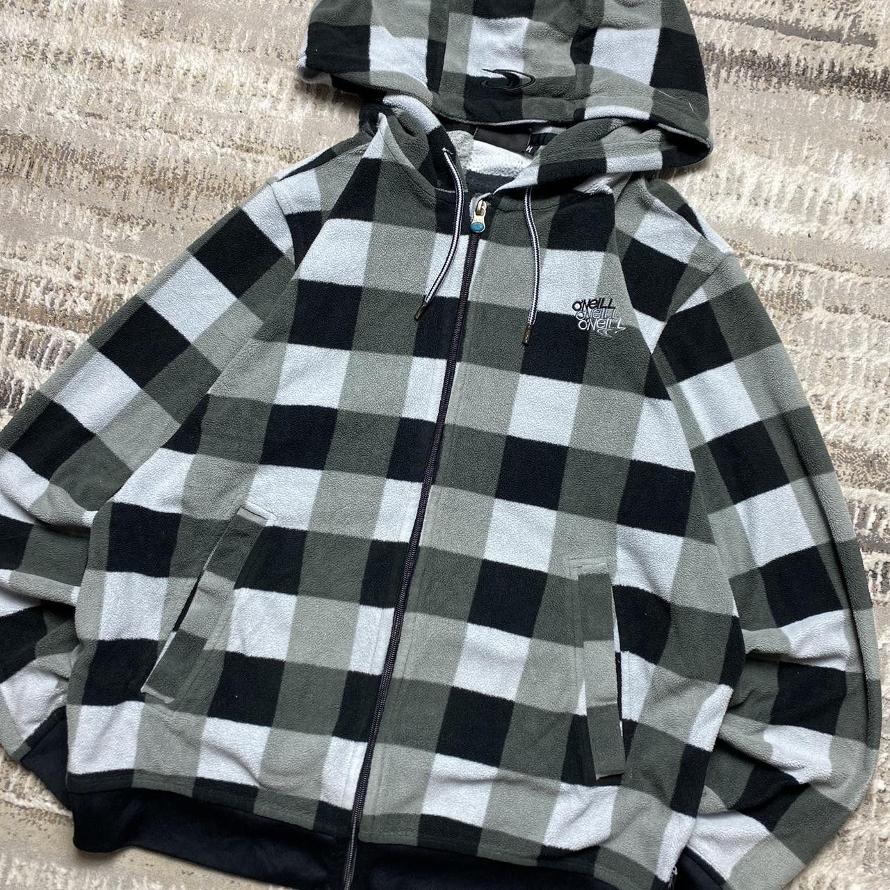 O'Neill 00s O'Neill Checkered Zip Fleece Hoodie Grey/Black M Size US M / EU 48-50 / 2 - 2 Thumbnail