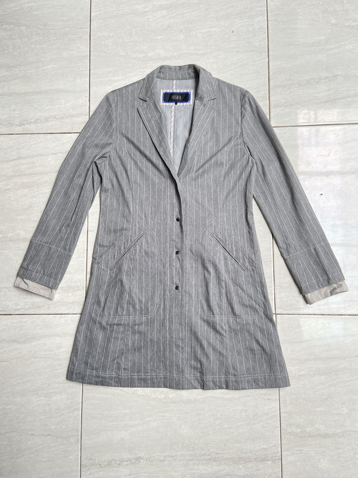 Designer × Japanese Brand IVISUTO Grey Striped Blazer Size 46L - 6 Thumbnail