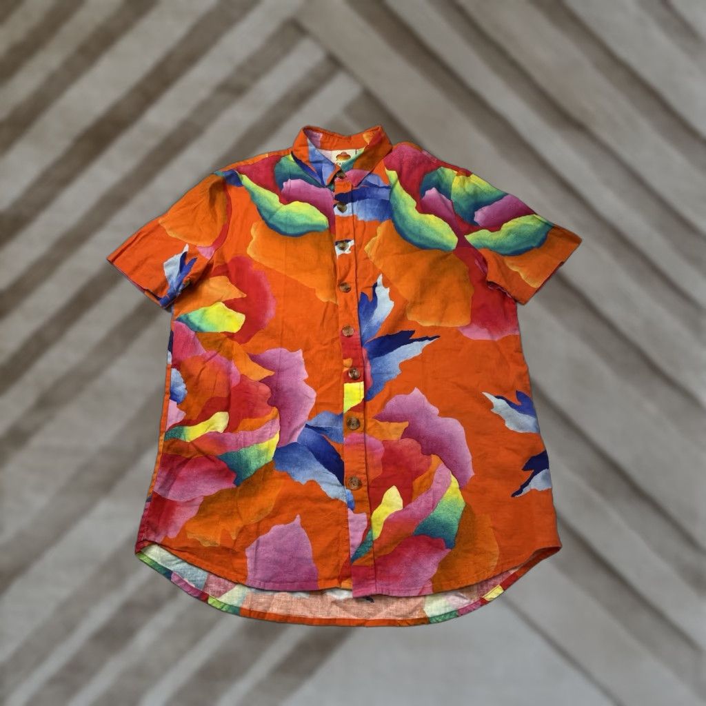 Farm Rio Farm Rio Shirt Beach Color Red Size S Button Down Knit Floral Short Sleeve Collared Casual Tunic Oversized Women Size S / US 4 / IT 40 - 1 Thumbnail