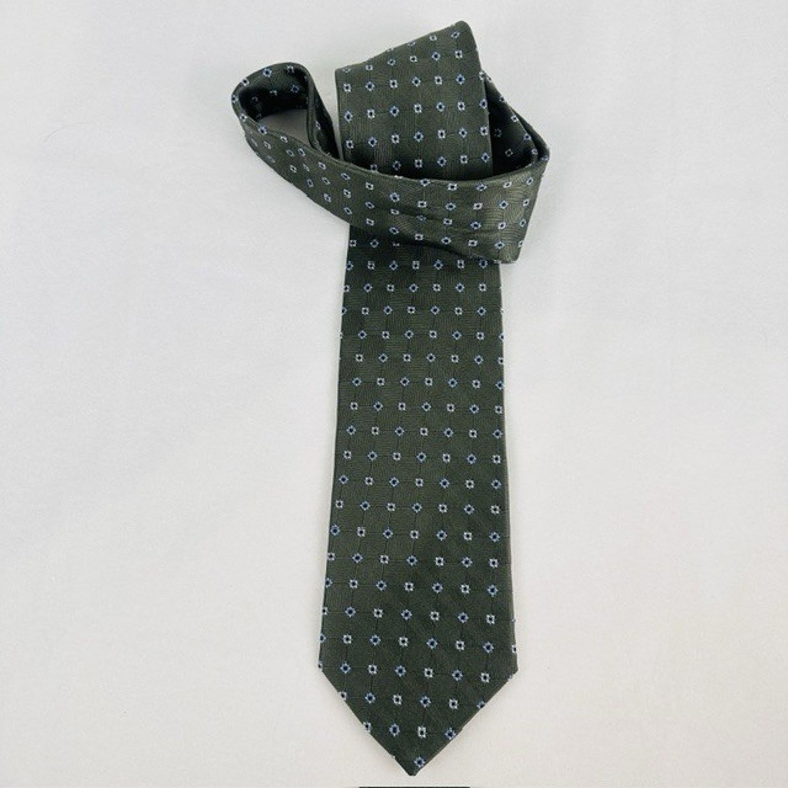 George George Necktie Olive Green w/Stars Geometric All Silk Preppy Size ONE SIZE - 7 Thumbnail