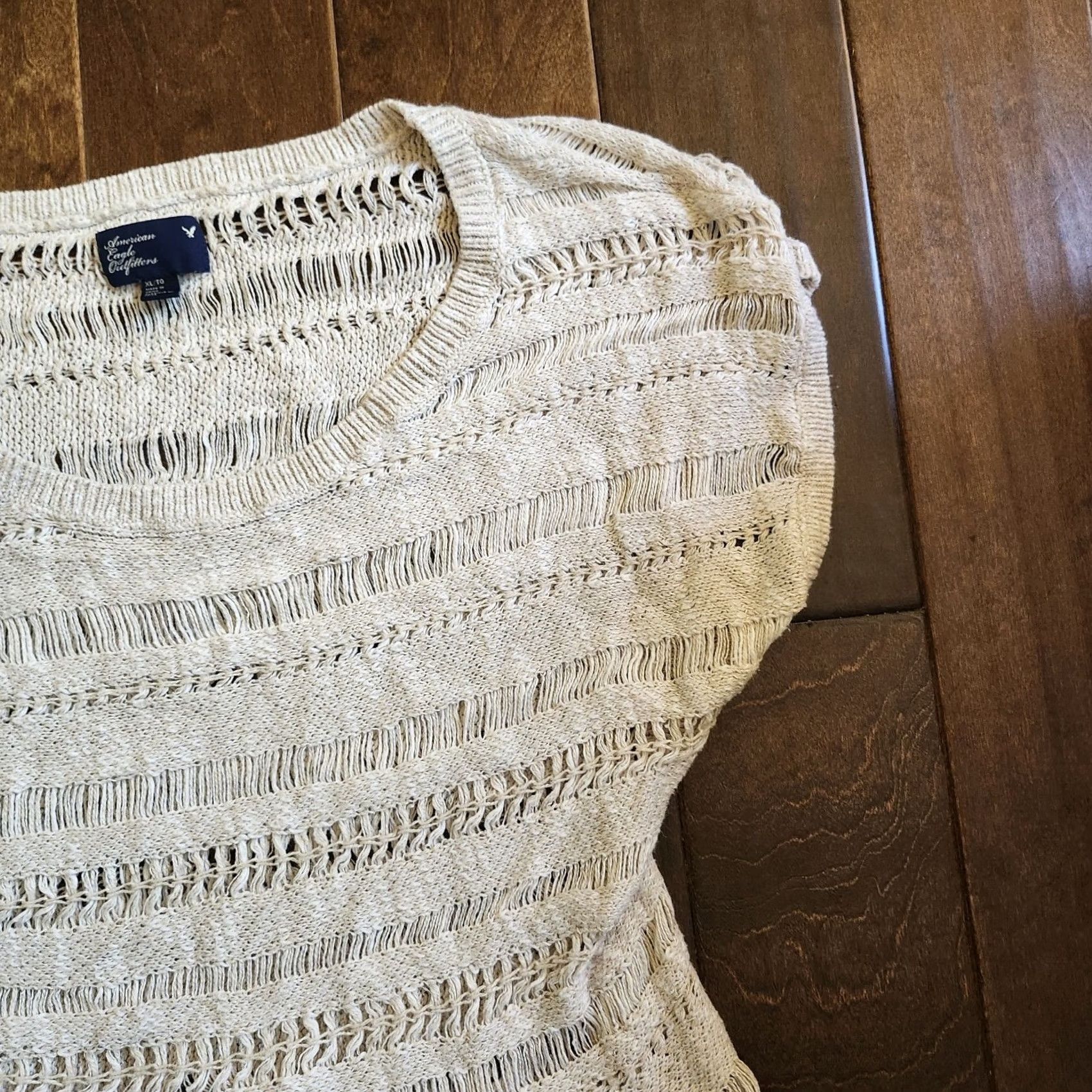 American Eagle Outfitters American Eagle Outfitters Top Womens XL Beige Women Junior Crochet With Fringe Size Size XL / US 12-14 / IT 48-50 - 4 Thumbnail