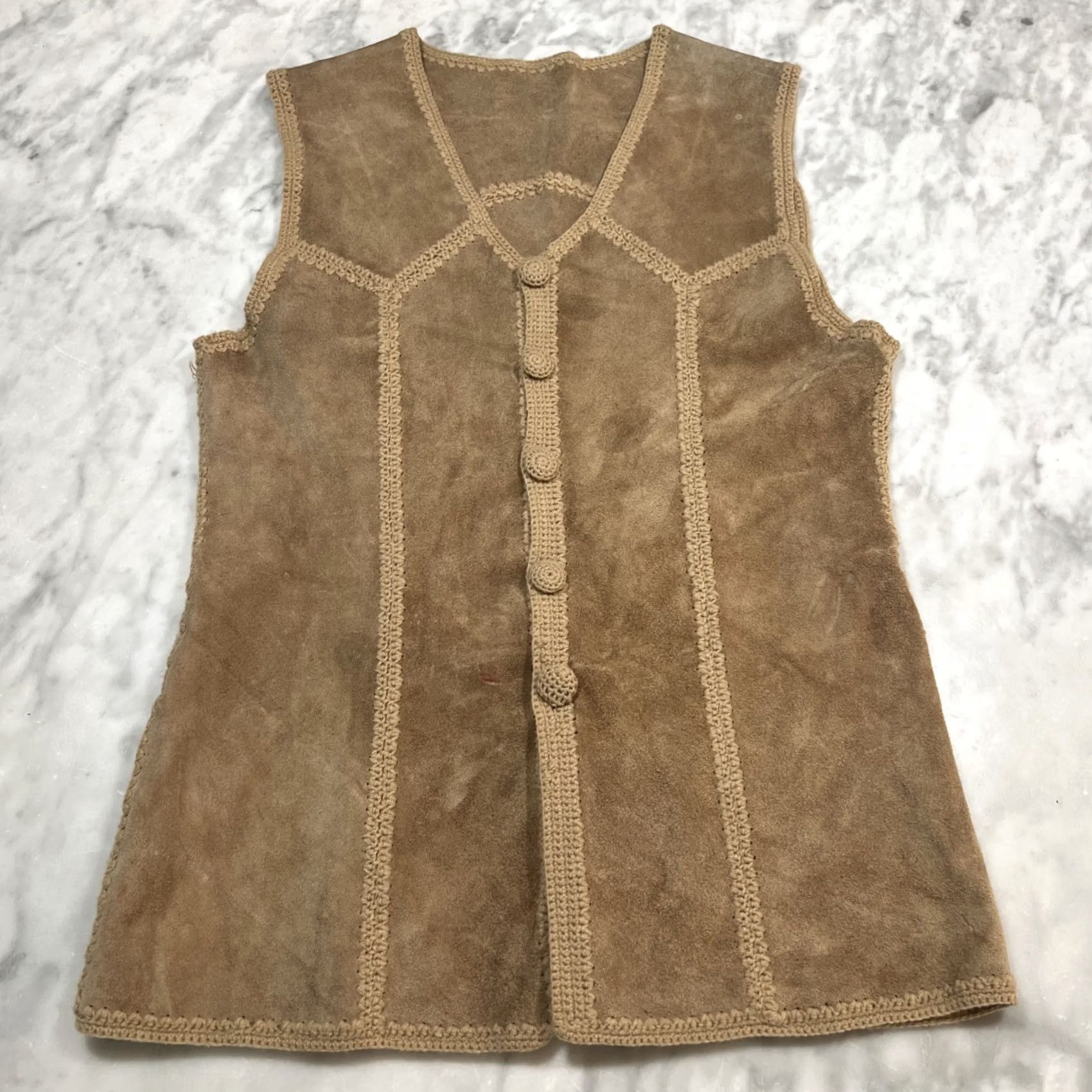 Vintage VINTAGE Leather Knit Gilet Vest Women’s Medium Brown Boho Gilet Vest Size M / US 6-8 / IT 42-44 - 2 Thumbnail