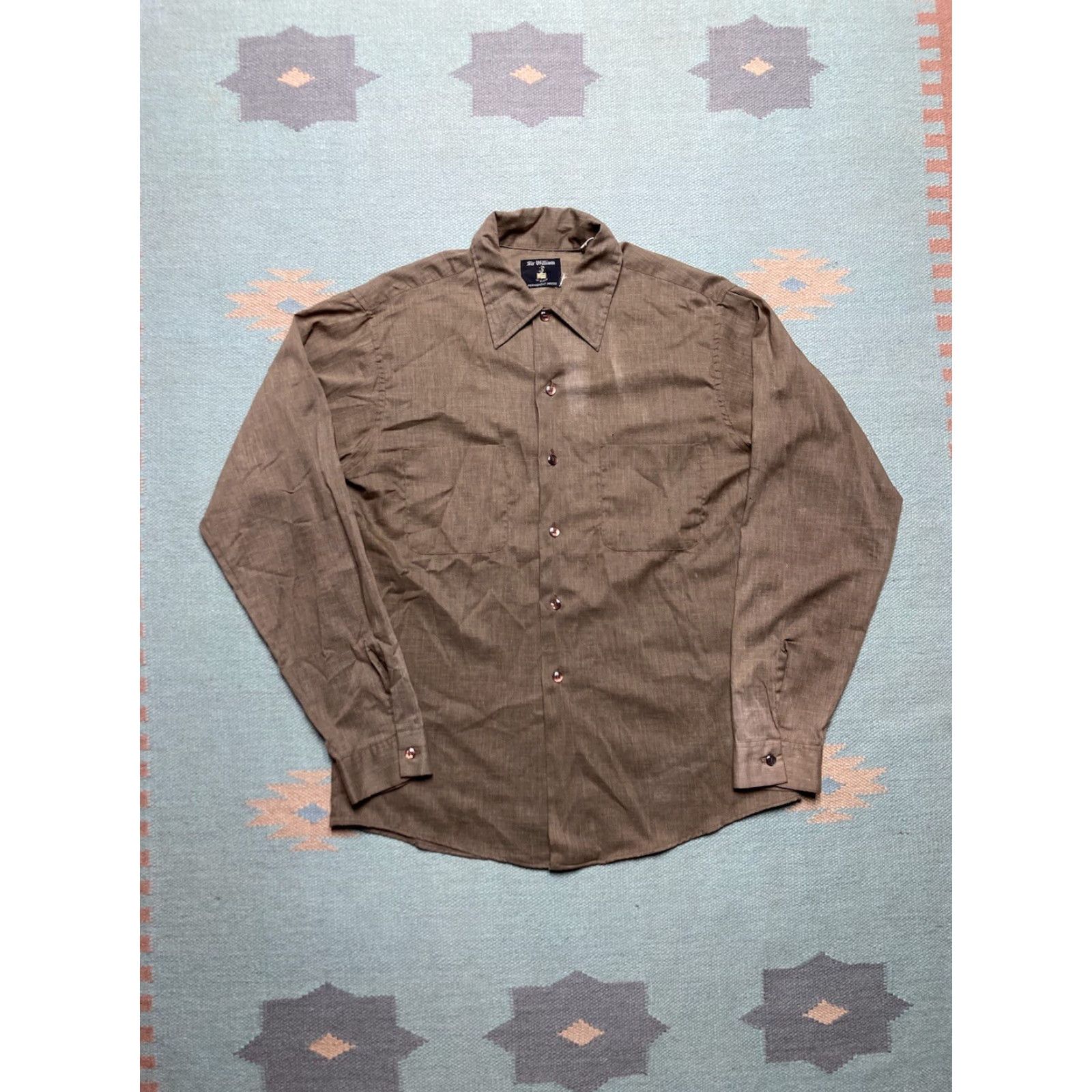 Vintage VINTAGE Sir William Button-Up Long Sleeve Shirt M Regular Brown 1960s 70s Lightweight Men's Men 70s Theme Size US M / EU 48-50 / 2 - 2 Thumbnail