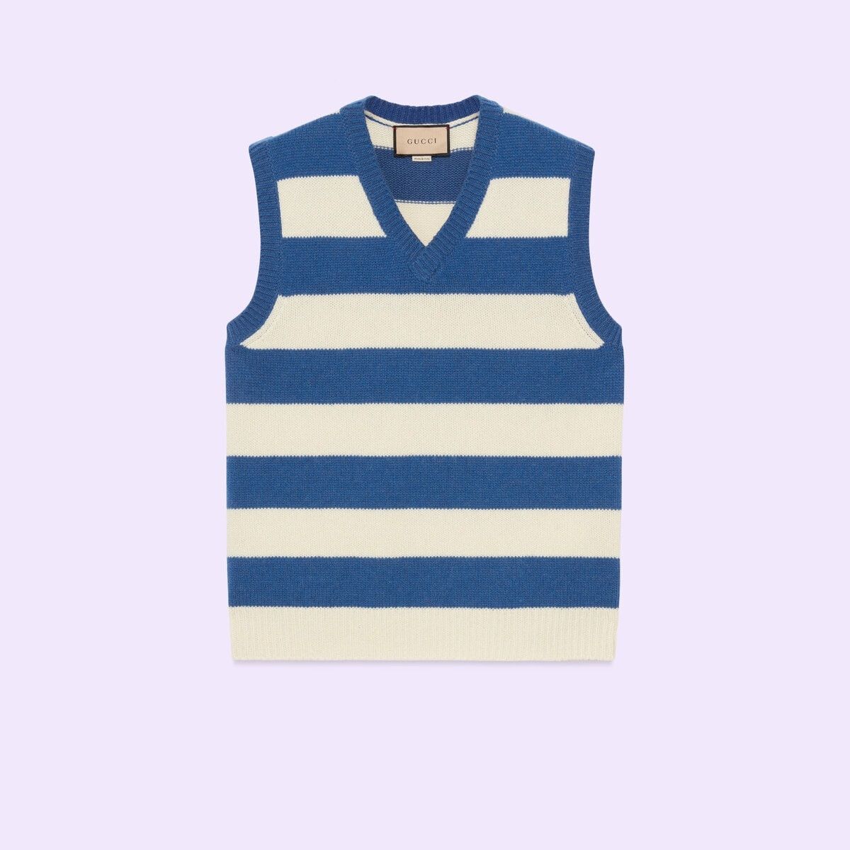 Gucci o1mt1gz0725 Striped Wool Cashmere Knit Vest in Blue/Ivory Size US XS / EU 42 / 0 - 1 Thumbnail