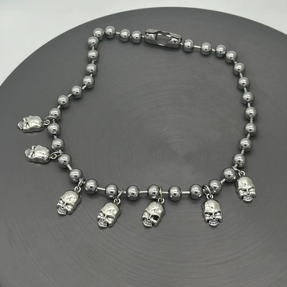 Vintage Aesthetic Ball Chain Skull Charm Necklace Size ONE SIZE - 3 Thumbnail