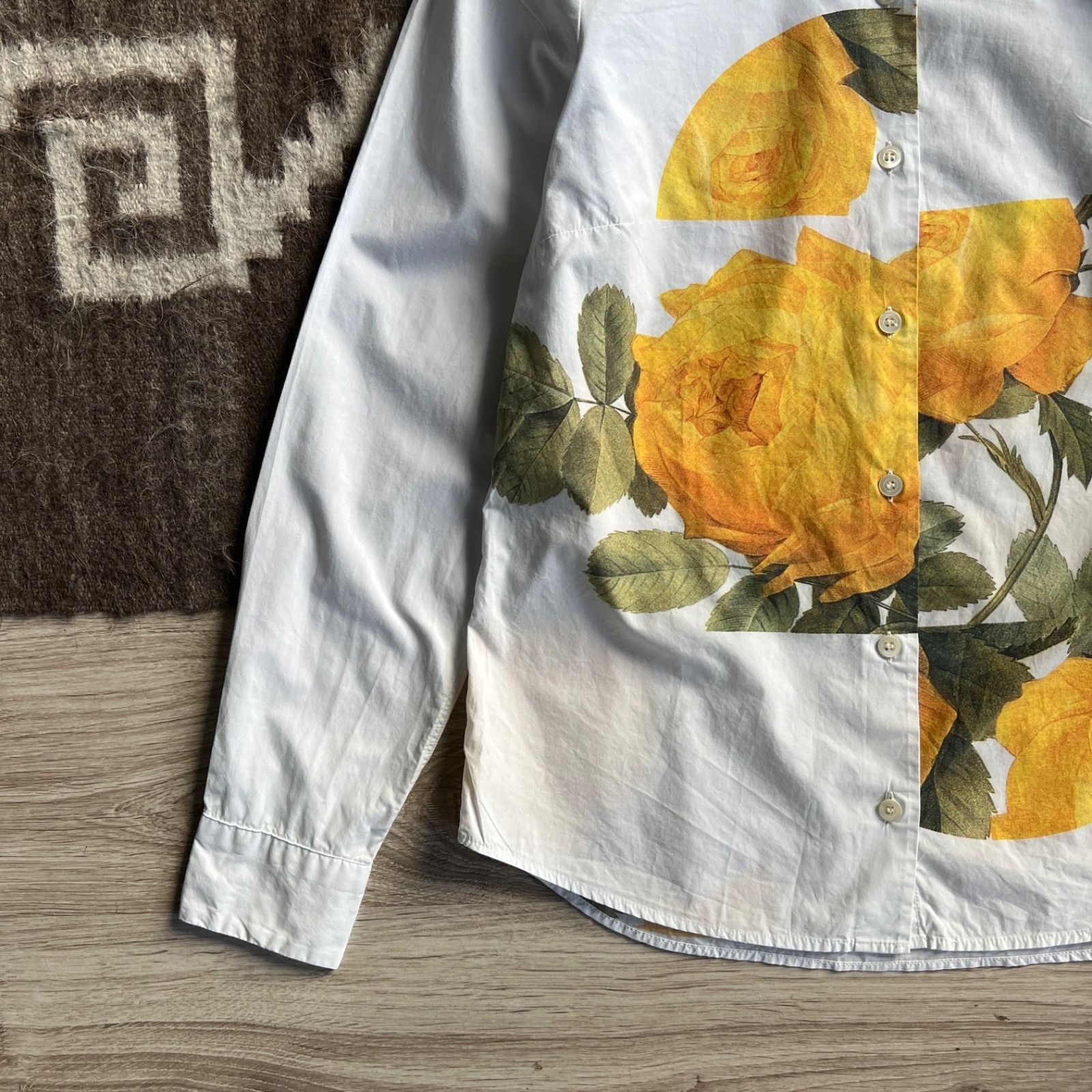 Dries Van Noten Dries Van Noten Women’s Button-Up White Yellow Rose Floral P Size S / US 4 / IT 40 - 5 Thumbnail