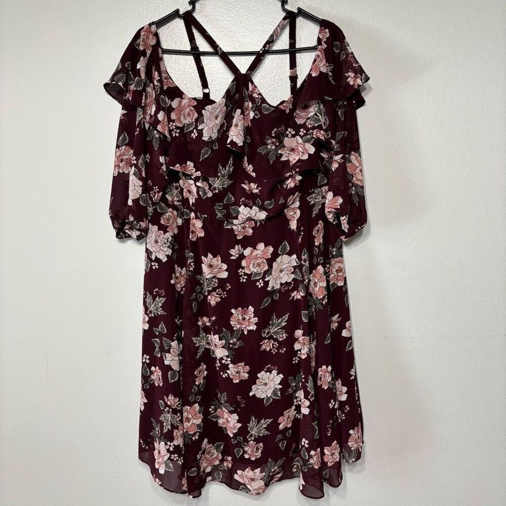 Torrid Torrid Black Floral Off Shoulder Mini Dress With Cross Back Size XL / US 12-14 / IT 48-50 - 4 Thumbnail