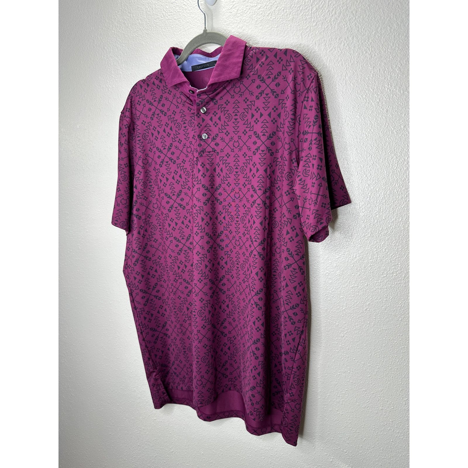Other Greyson Men's Purple Performance Geometric Design Polo L Size US L / EU 52-54 / 3 - 3 Thumbnail