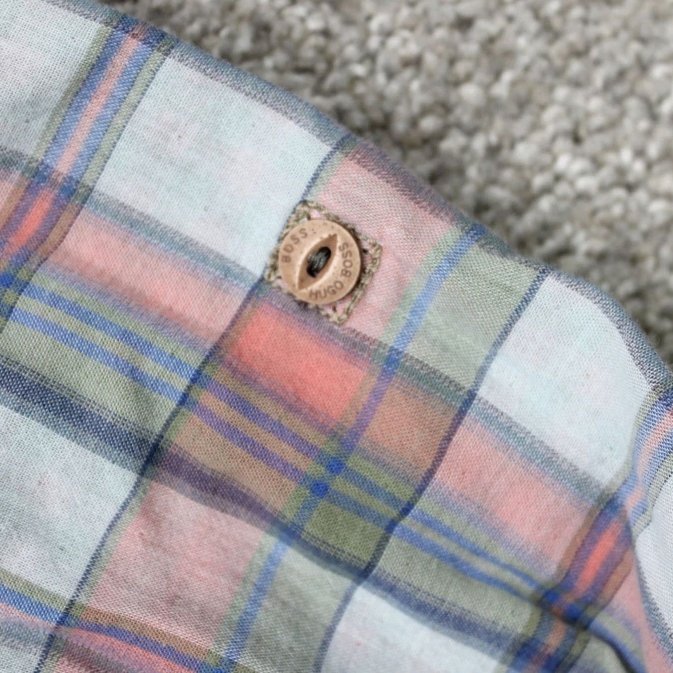 Hugo Boss HUGO BOSS Shirt Mens Medium Pink/Green CalifoE_1 Cotton Long Sleeve Button-Up Plaid Vintage No Size US M / EU 48-50 / 2 - 6 Thumbnail