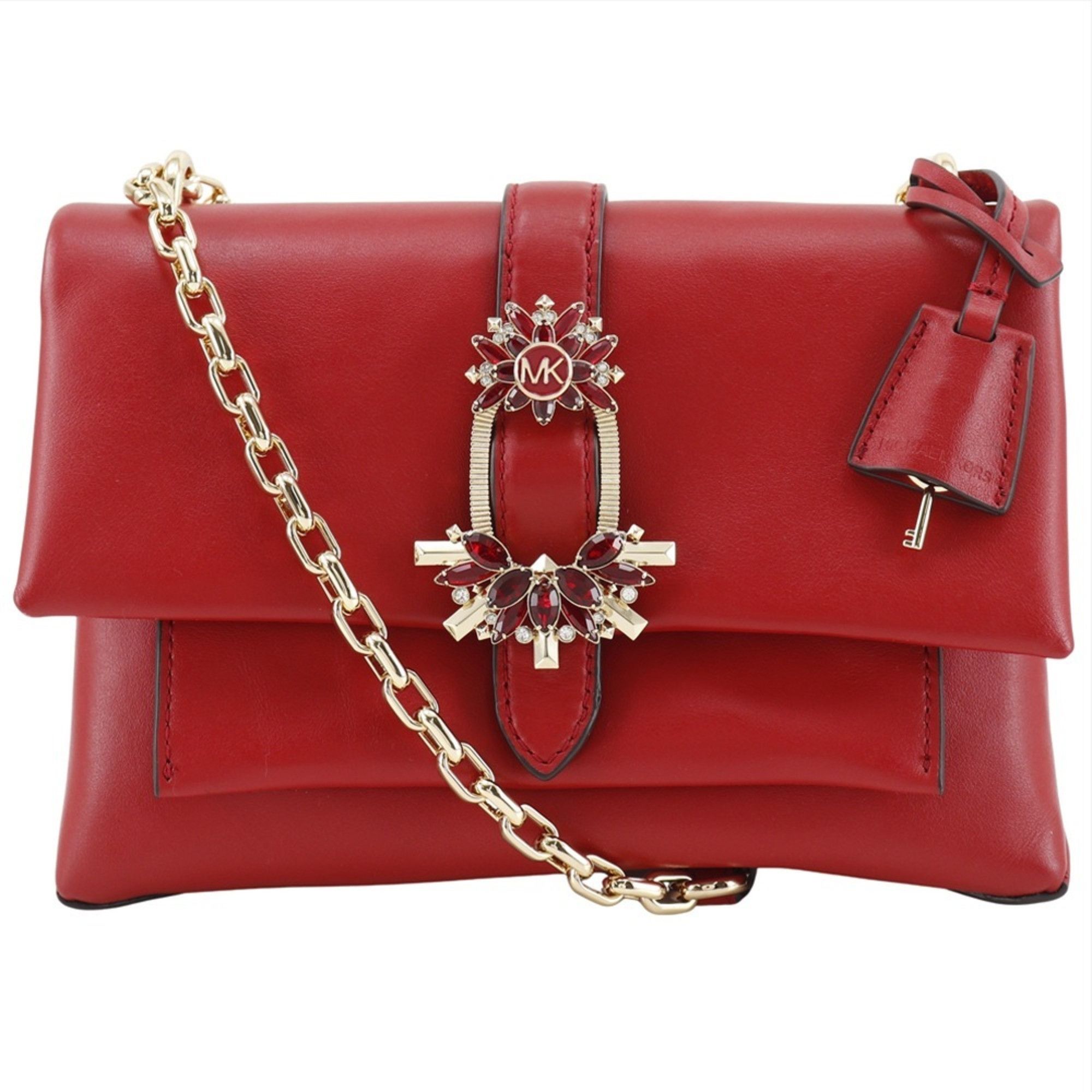 Michael Kors CECE Chain Shoulder Bag, Leather, Red, ChainShoulder