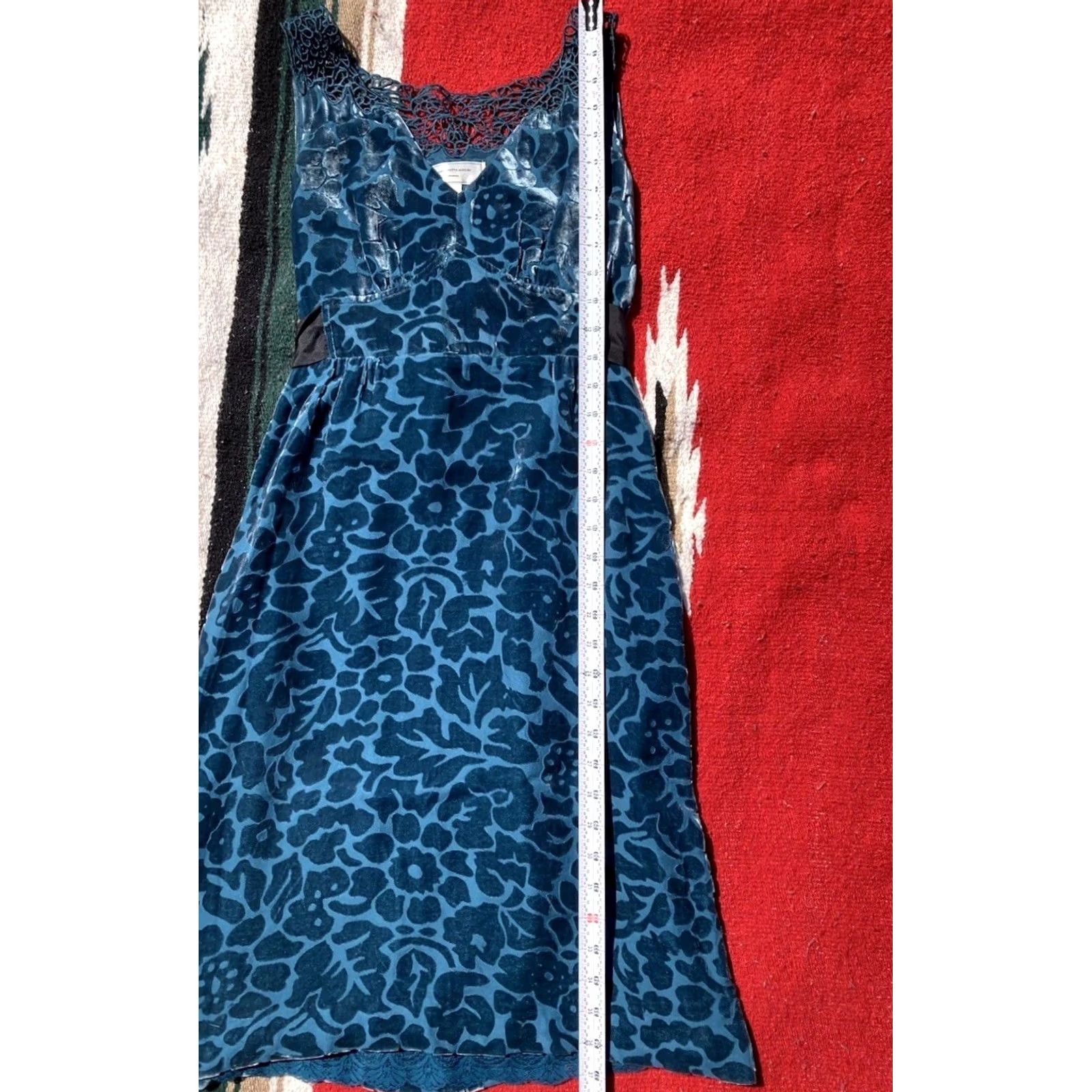 Anthropologie Moulinette Souers Anthropologie Dress Womens Size 2 Blue Velvet Brocade Floral Size XS / US 0-2 / IT 36-38 - 6 Thumbnail