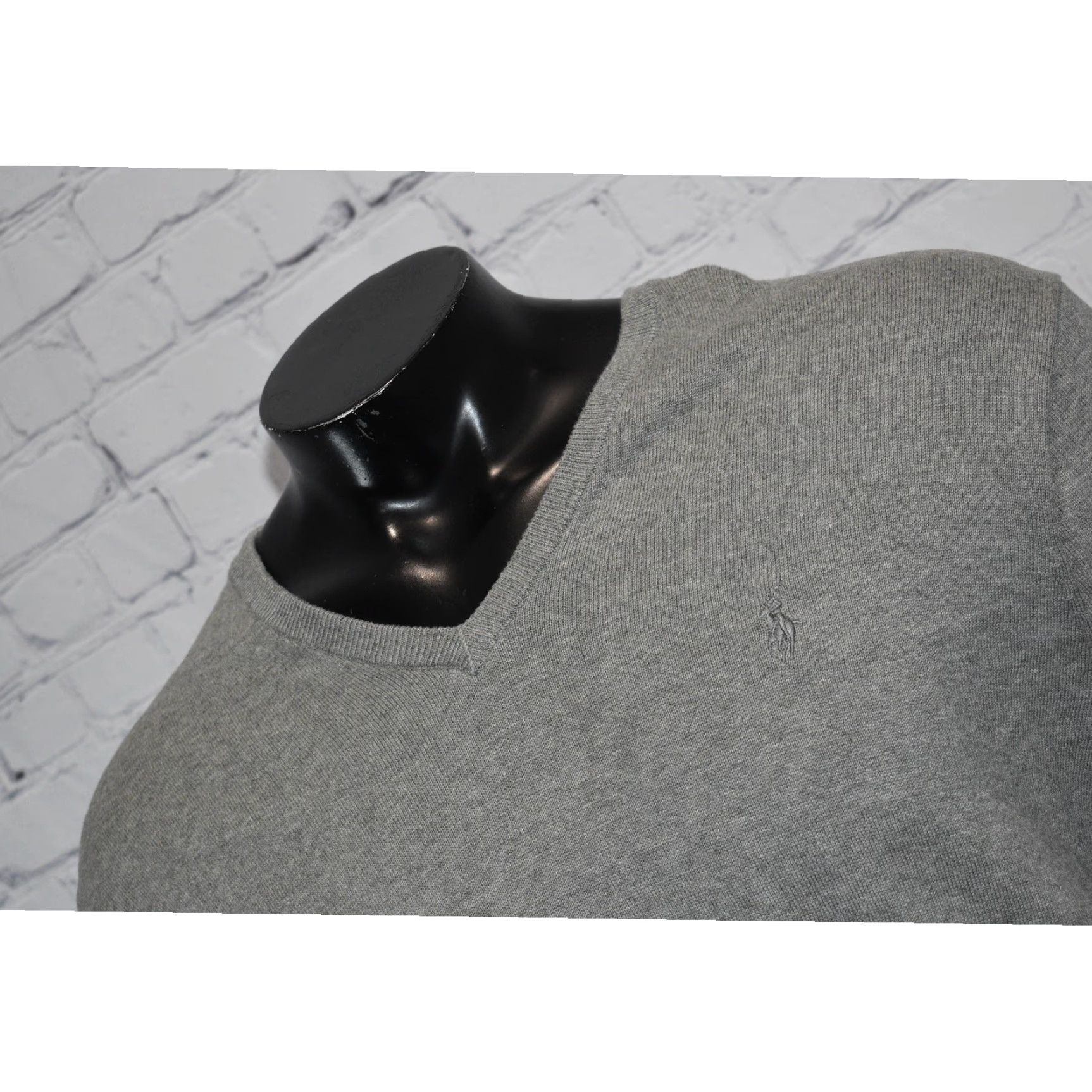 Polo Ralph Lauren Gray Cotton Sweater Large Pullover V-Neck Mens Classic Fit