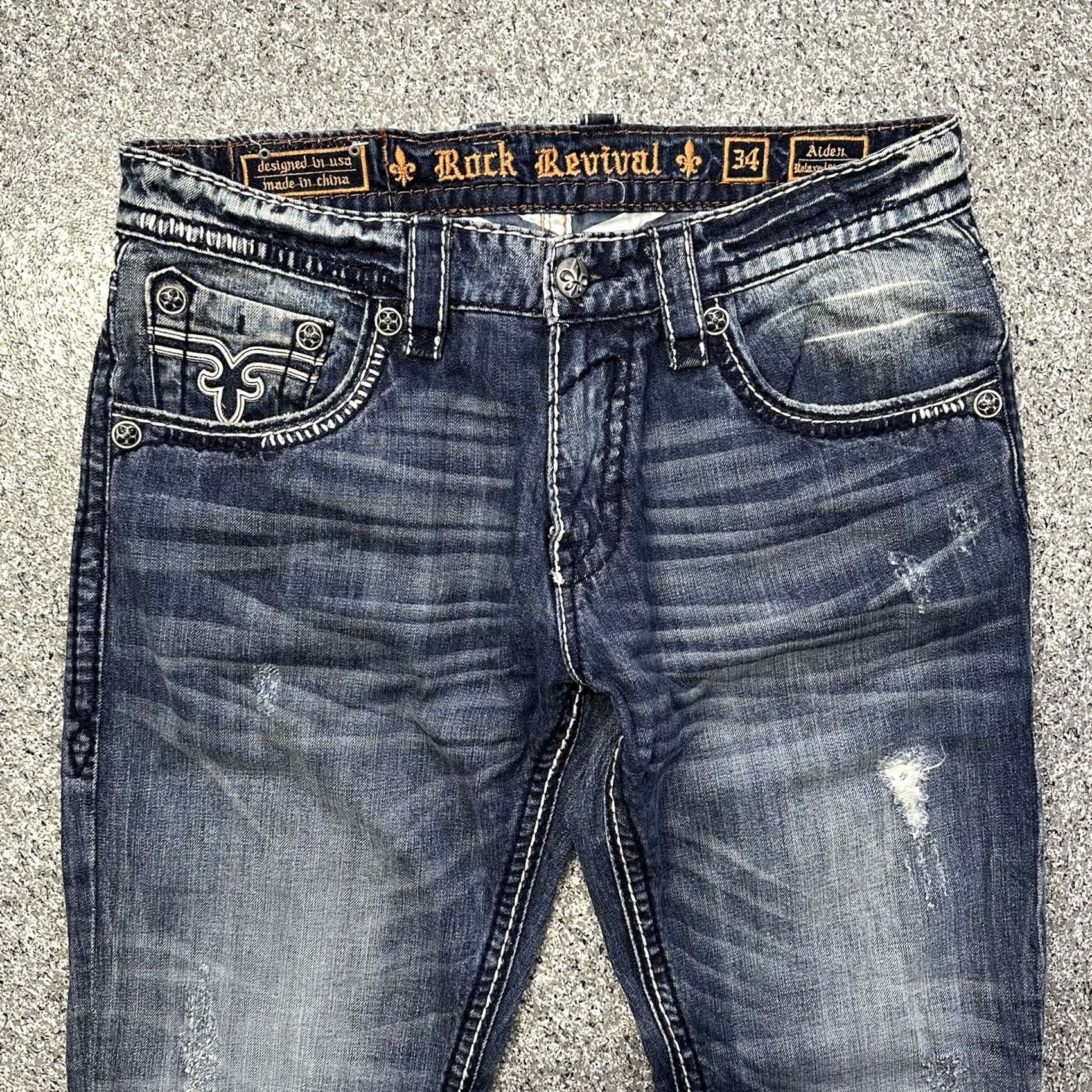 Vintage Nike Rock Revival Jeans Rock Mens 34x31 Aiden Relaxed Straight Denim Blue 5-Pocket Plain Solid 90s Theme Mens Size US 34 / EU 50 - 2 Thumbnail