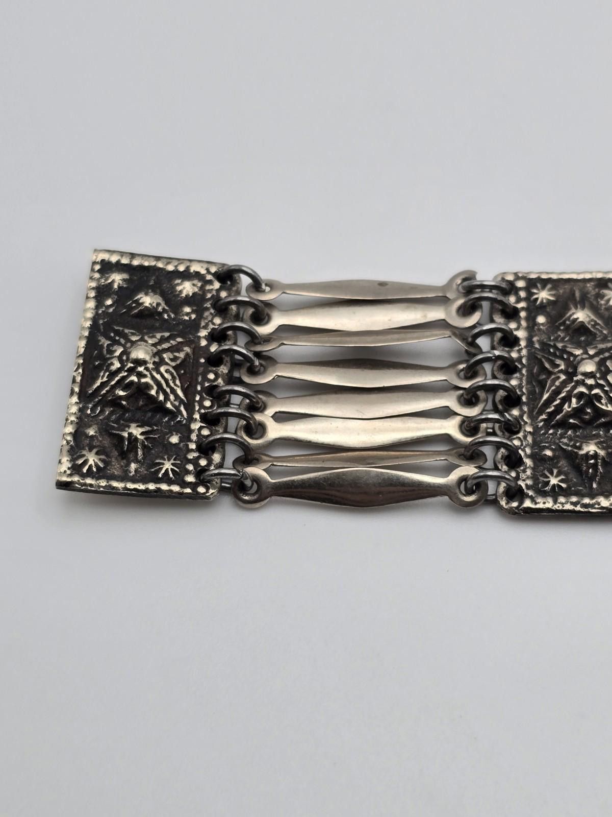 Other Vintage Taxco Sterling Aztec 4 Panel Feather Link Bracelet Size ONE SIZE - 2 Thumbnail