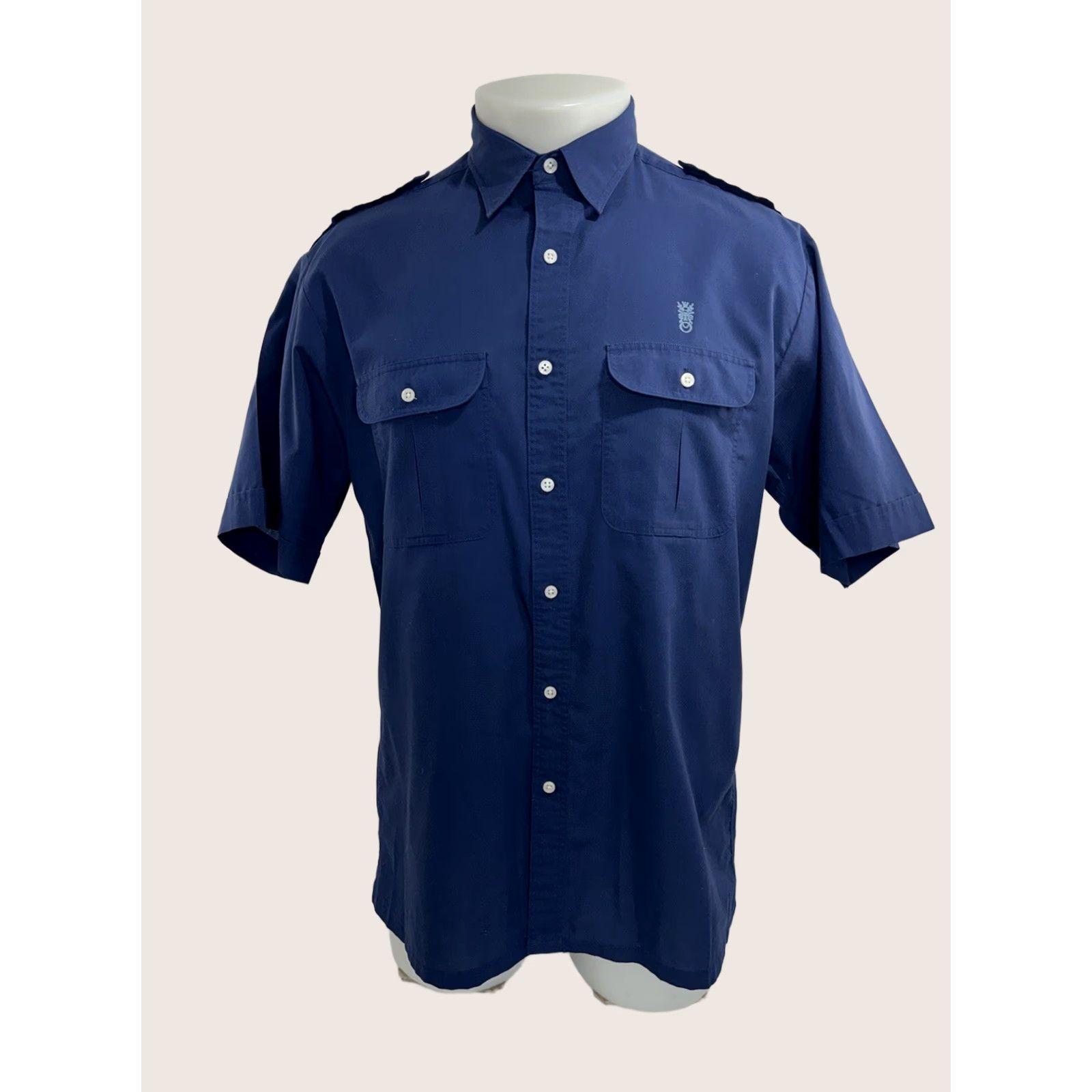 IOLANI IOLANI Shirt Vintage 60s Embroidered Epaulets Tiki Totem Hawaiian Blue M Mens Short Sleeve Button-Up Size US M / EU 48-50 / 2 - 1 Thumbnail