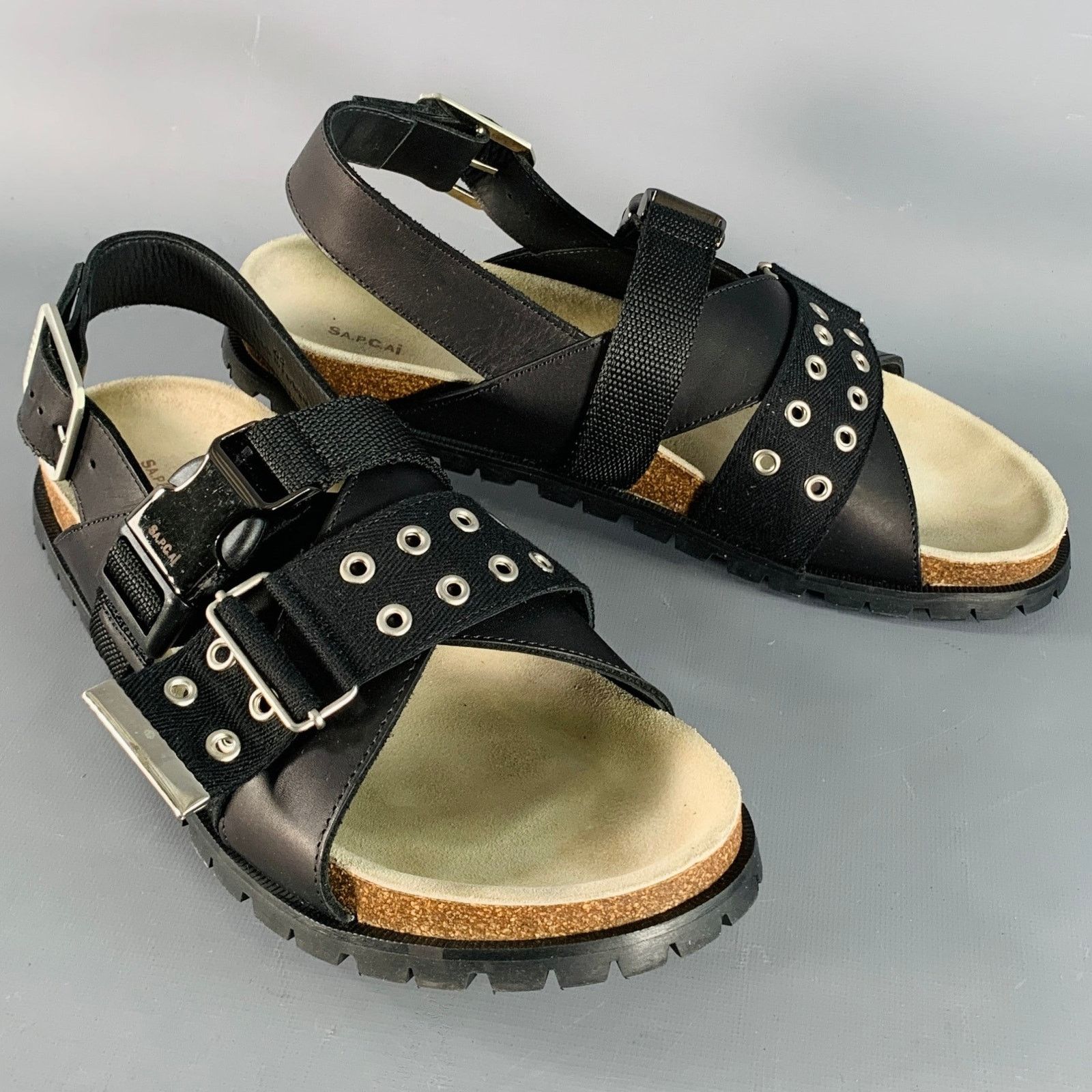A.P.C. A.P.C. Jules Black Silver Leather Grommets Sandals Size US 11 / EU 44 - 1 Thumbnail
