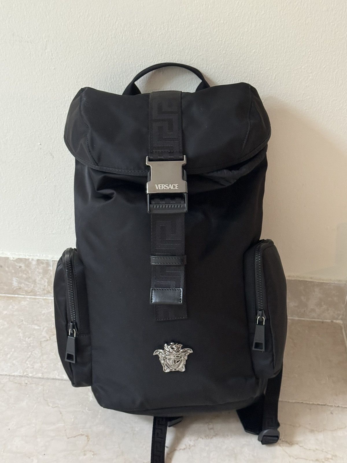 image of Versace Nylon Backpack in Black, Men's