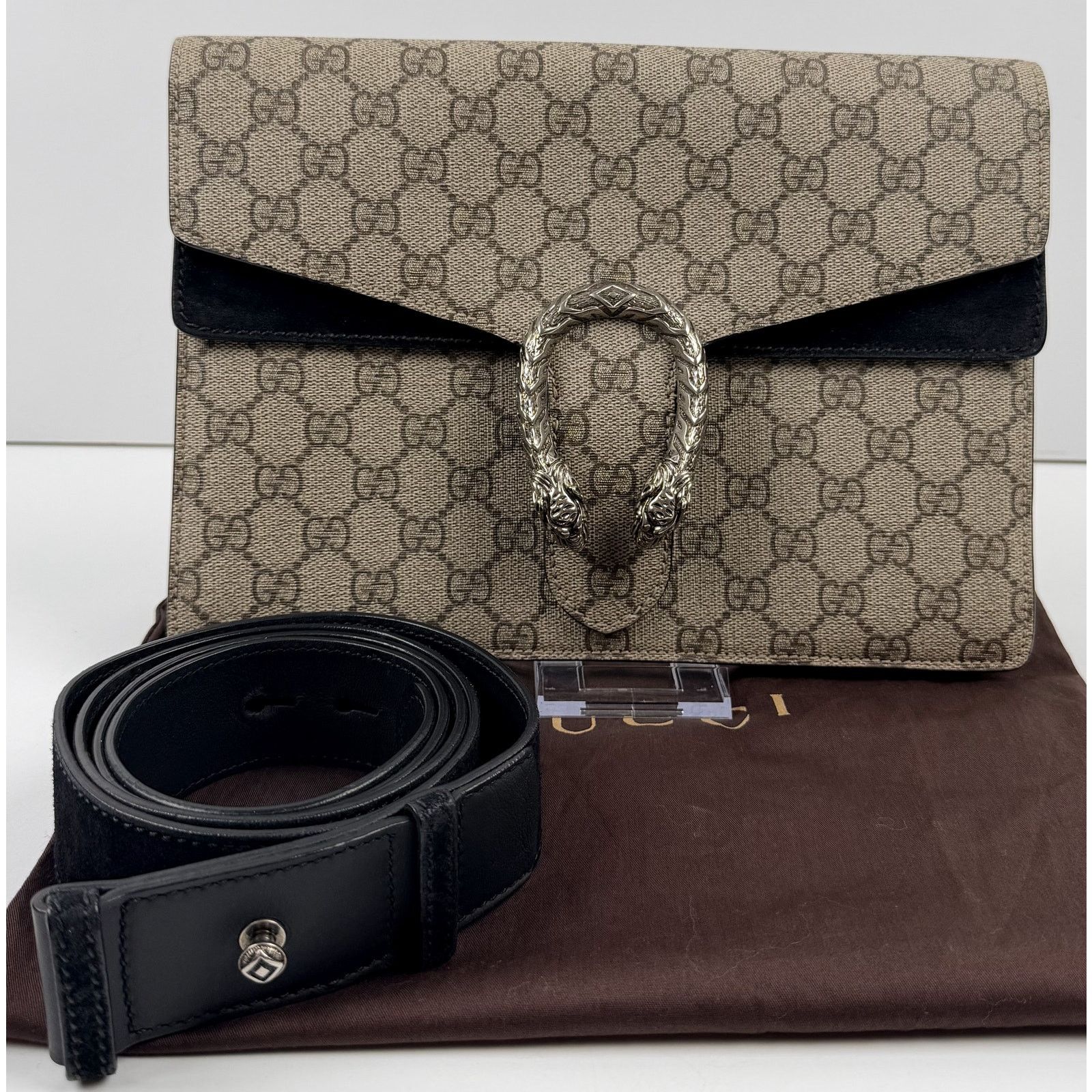 Gucci Gucci Black/Beige GG Supreme Canvas and Suede Dionysus Size ONE SIZE - 3 Thumbnail
